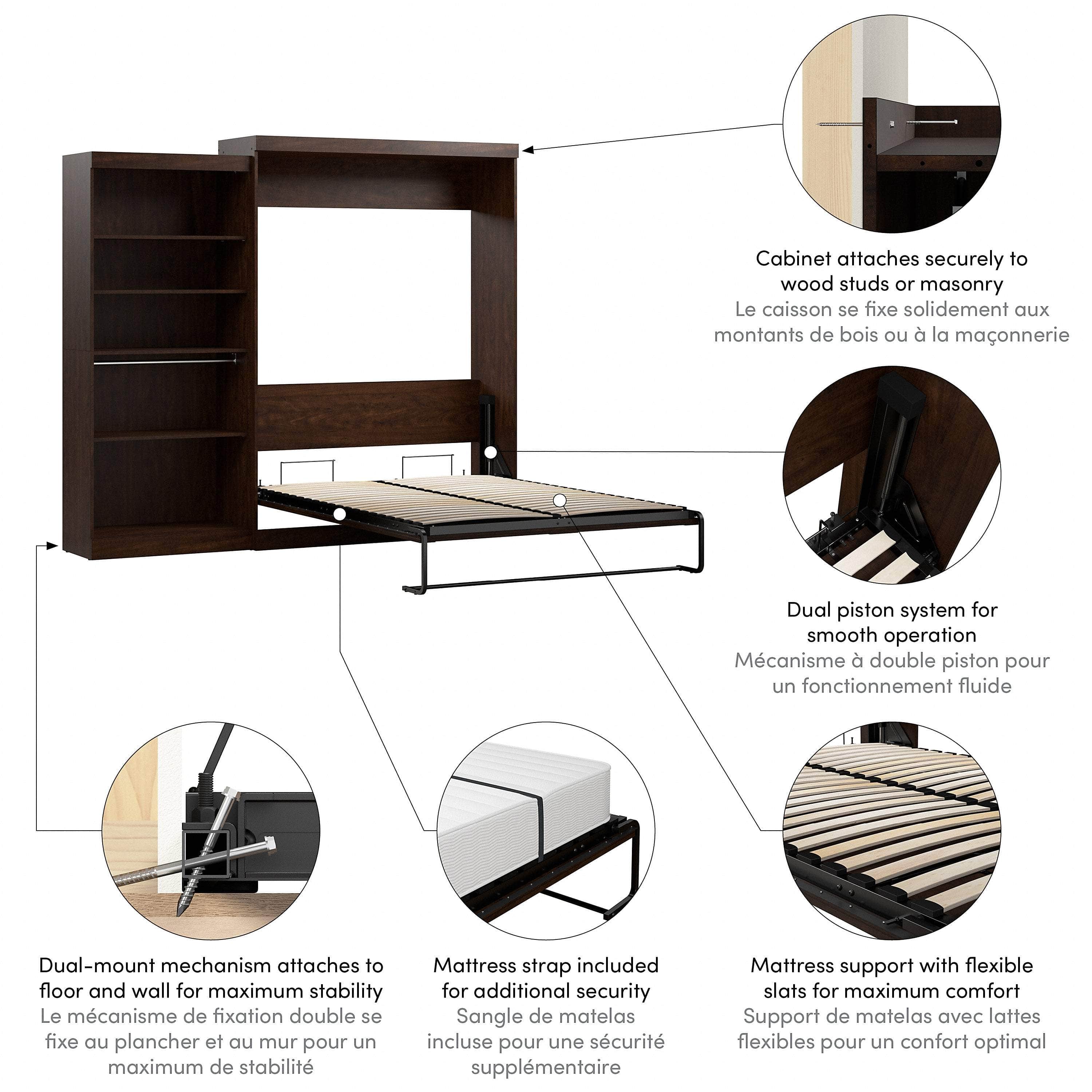 Pur Queen Murphy Wall Bed with Closet Organizer (101W) - 7 Color Options | Space-Saving Wall Bed for Small Apartments, Guest Rooms & Home Offices