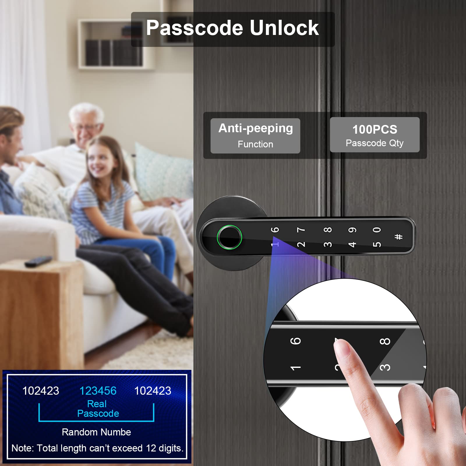 Smart Door Lock - 4-in-1 Keyless Entry with Bluetooth, Fingerprint, Keypad & Keys | Secure Home, Hotel & Apartment Interior Lock Set | Perfect for Vacation Rentals & Smart Home Security