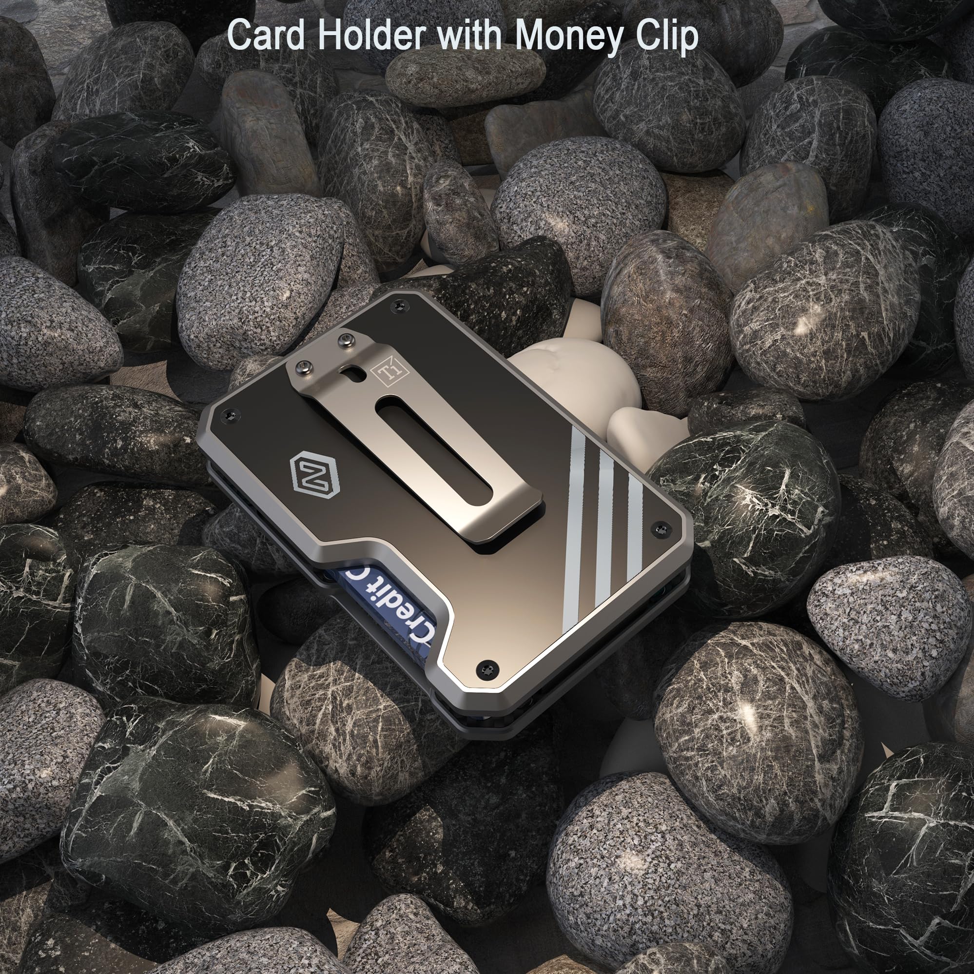 Slim RFID Blocking Minimalist Wallet for Men - Titanium Money Clip Metal Front Pocket Credit Card Holder - Magsafe Compatible for iPhone Cases (Gray/Black) | Perfect for Everyday Carry, Travel & Business Use