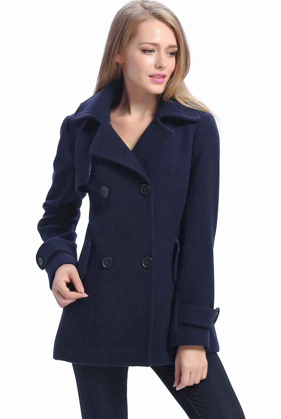 BGSD Women's Classic Wool Pea Coat - Regular, Plus Size & Petite Sizes Available | Warm Winter Outerwear for Work, Travel & Formal Occasions