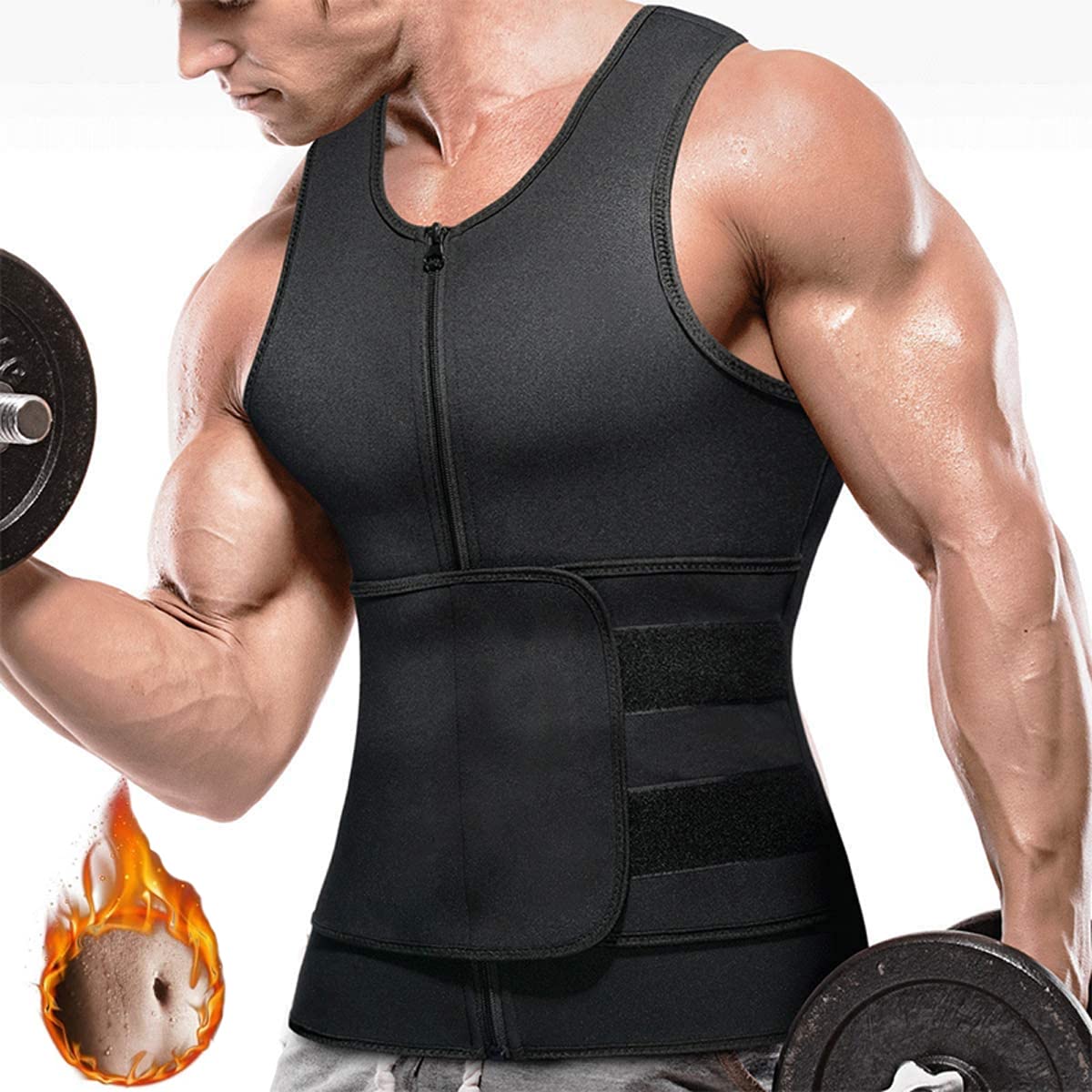 PHIONXEI Men's Sweat Vest Waist Trainer - Adjustable Sauna Workout Vest for Men, Body Shaper Sweat Suit for Gym, Running & Weight Loss