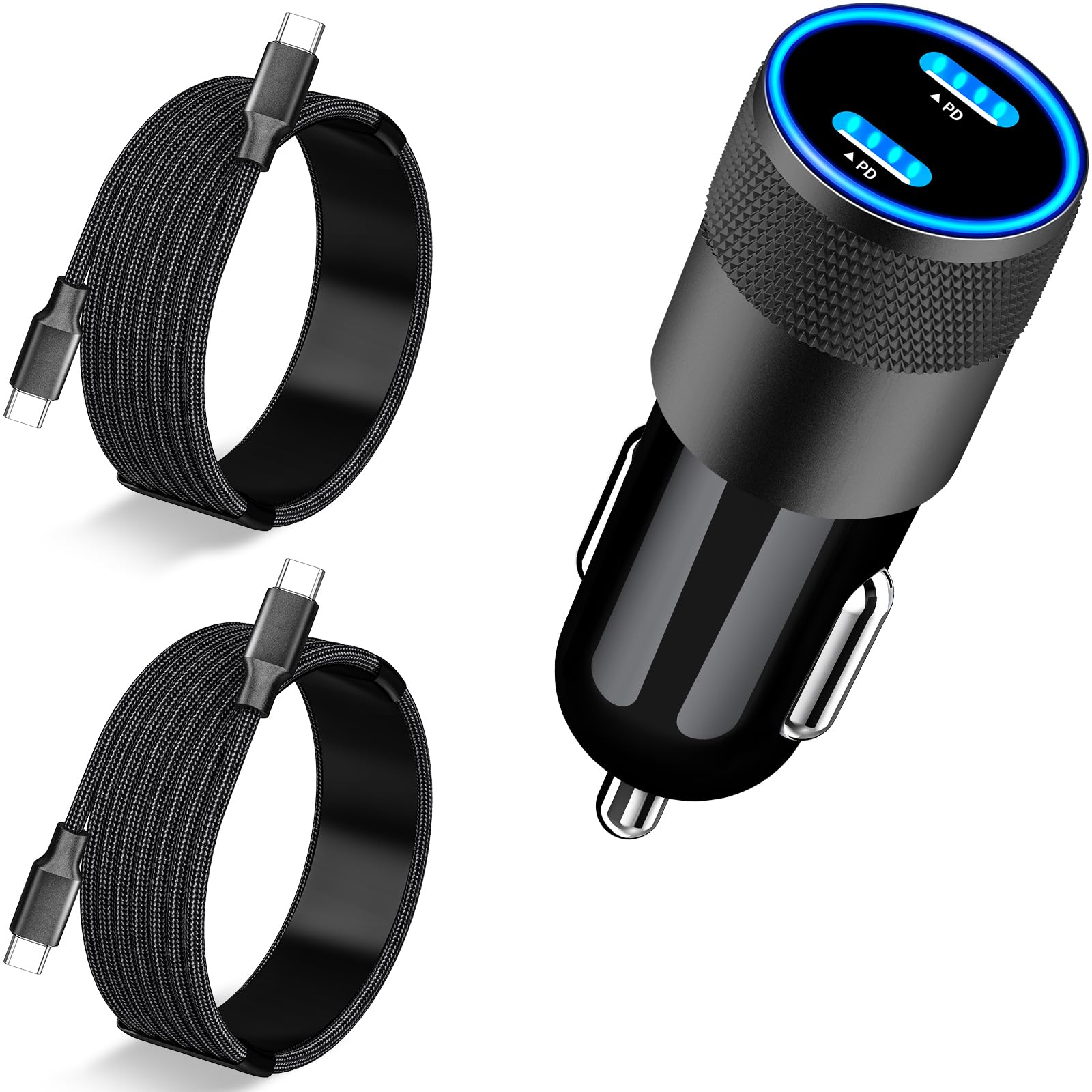 Braveridge 72W Dual PD Fast Car Charger with 2Pack Type-C Braided Cable - MFi Certified for iPhone 16/16 Pro/16 Pro Max/15/15 Pro & iPad - Perfect for Road Trips & Daily Commutes