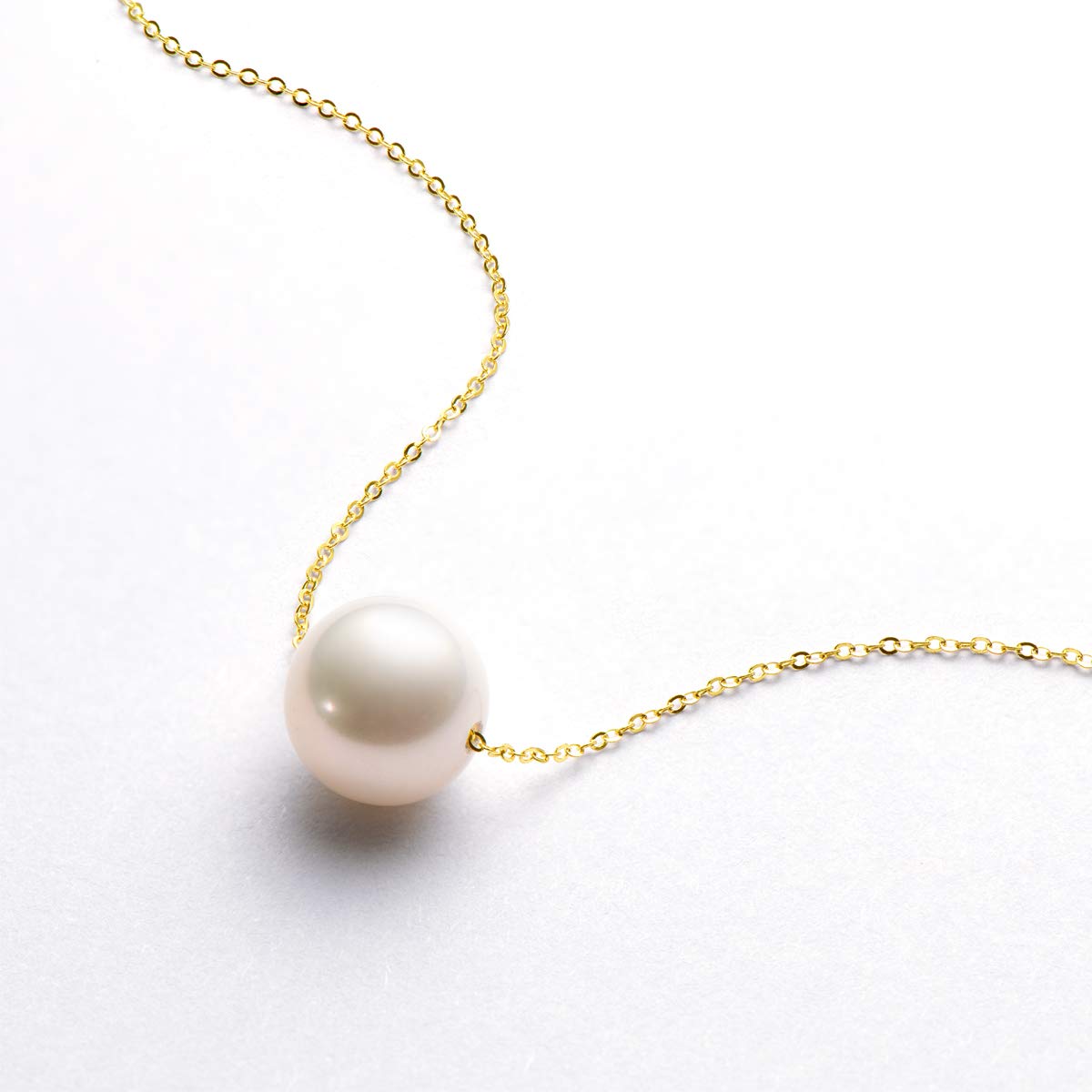 18K Gold White Pearl Pendant Necklace - 9.5-10mm Freshwater Cultured Pearl Jewelry for Women, Wife, Mom - Valentine's Day, Anniversary & Birthday Gift - Elegant White Gold/Yellow Gold Necklace for Wedding, Party & Special Occasions