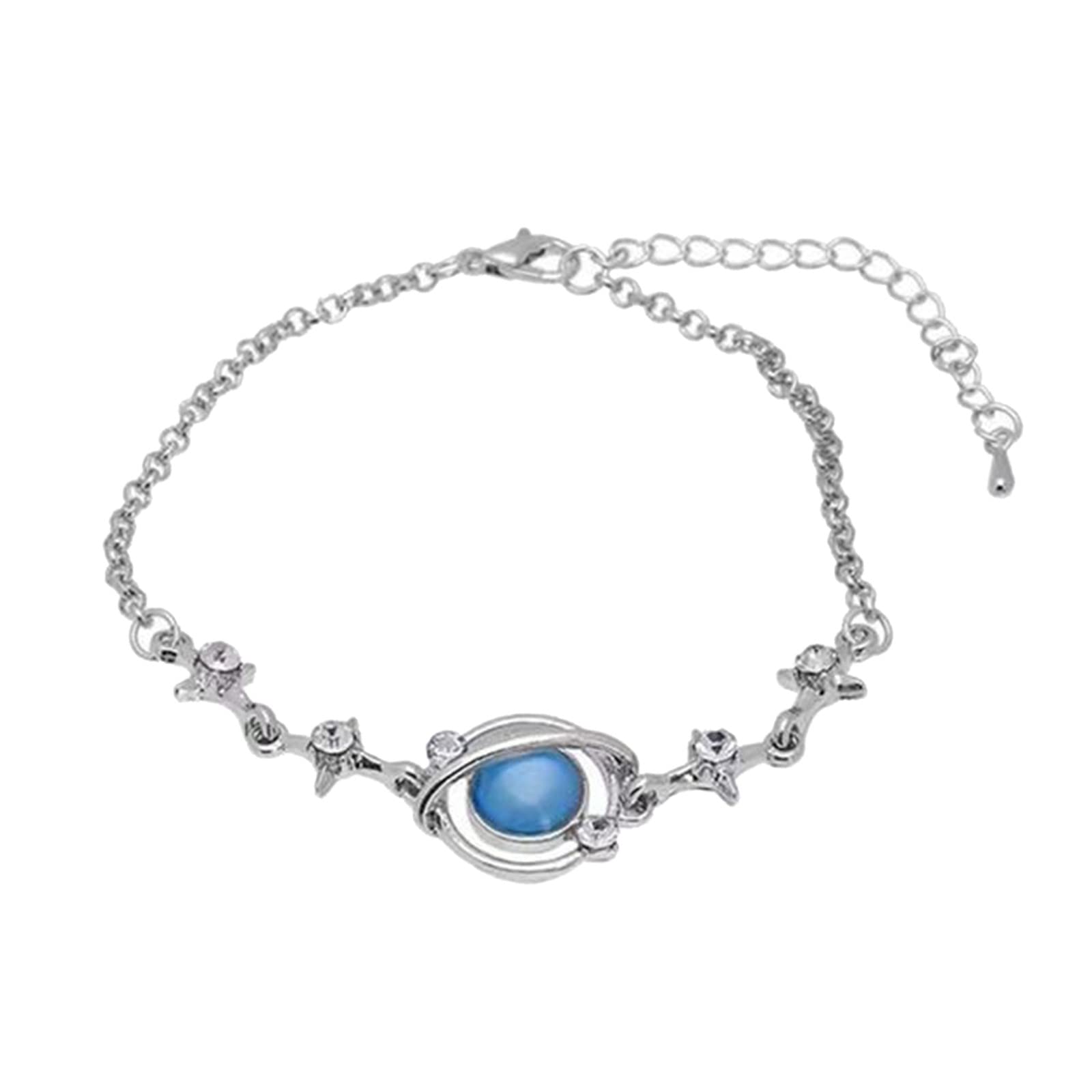 Star Planet Bracelet - Silver Crystal Link Chain Charm Bracelet for Women & Girls | Adjustable Diamond Jewelry Gift | Perfect for Parties, Weddings & Everyday Wear