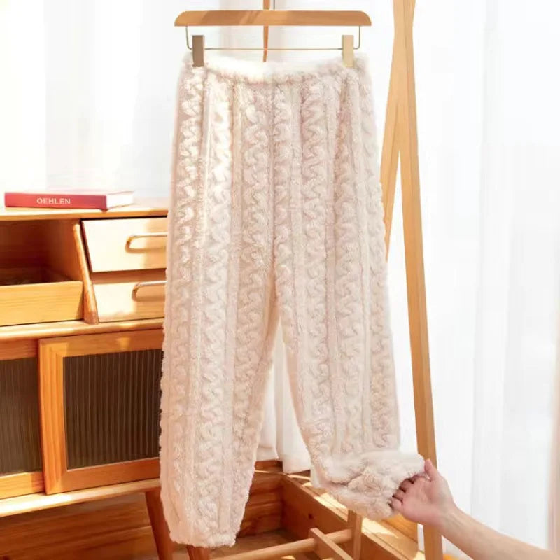 Women's 2-Piece Fleece Pajama Set - Soft Velvet Ribbed Pullover & Pants for Fall/Winter | Cozy Casual Loungewear for Home, Sleep & Relaxation