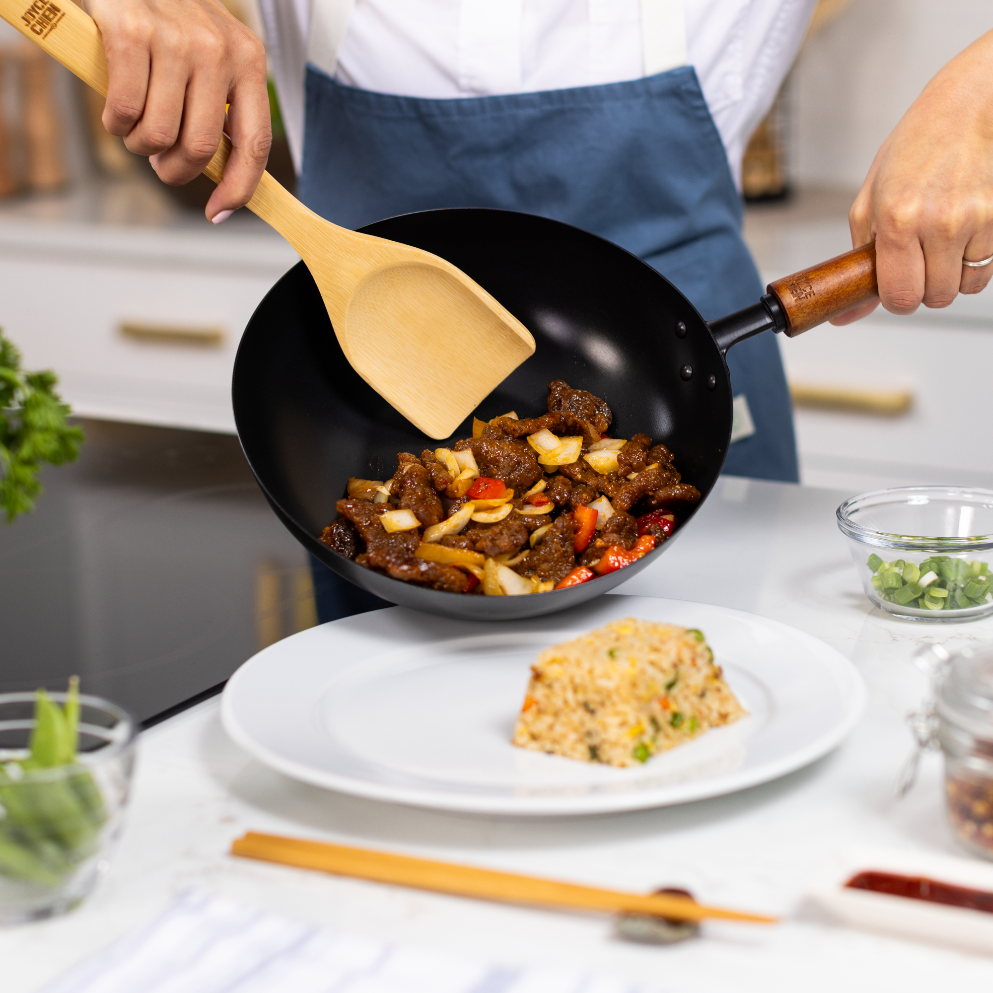 9.5 Inch Carbon Steel Ceramic Nonstick Stir Fry Pan - Classic Series Wok for Asian Cooking, Sauteing & Stir Frying - Professional Restaurant-Grade Cookware for Home Chefs
