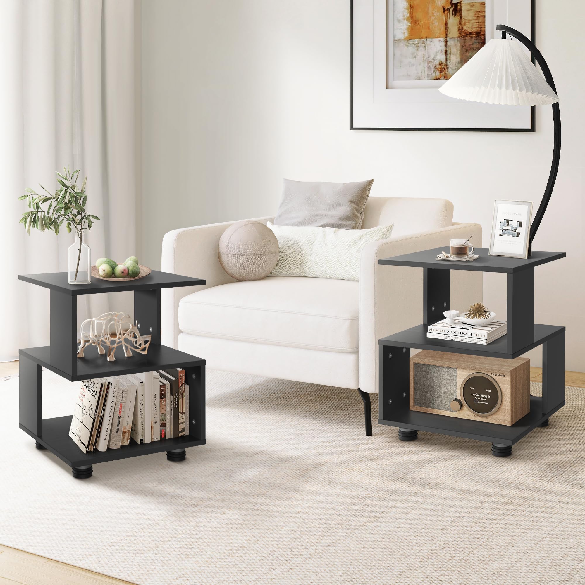 Jerry & Maggie 2-Pack Modern Nightstand Set - Mid Century Wood Bedside Cabinets for Bedroom, Black | Perfect for Small Spaces, Guest Rooms & Apartment Decor