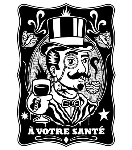 Kev Grey 'A Votre Santé' Giclee Art Print - Premium Wall Decor for Living Room, Bedroom & Office - French Inspired Home Decor