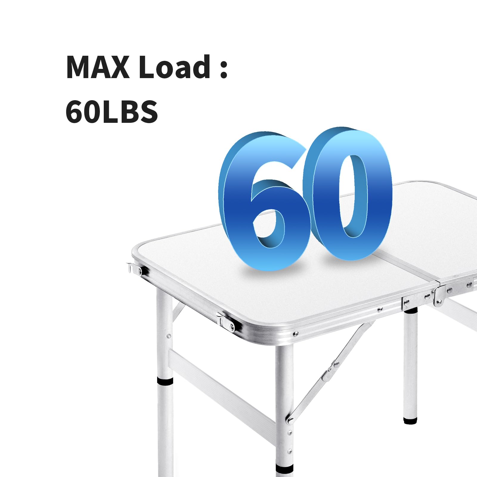 2FT Portable Folding Camping Table - Adjustable Height Aluminum Picnic Table for Outdoor, Beach, BBQ & Travel (23.6×15.7 inch, White) - Perfect for Camping Trips, Backyard Parties & Tailgating