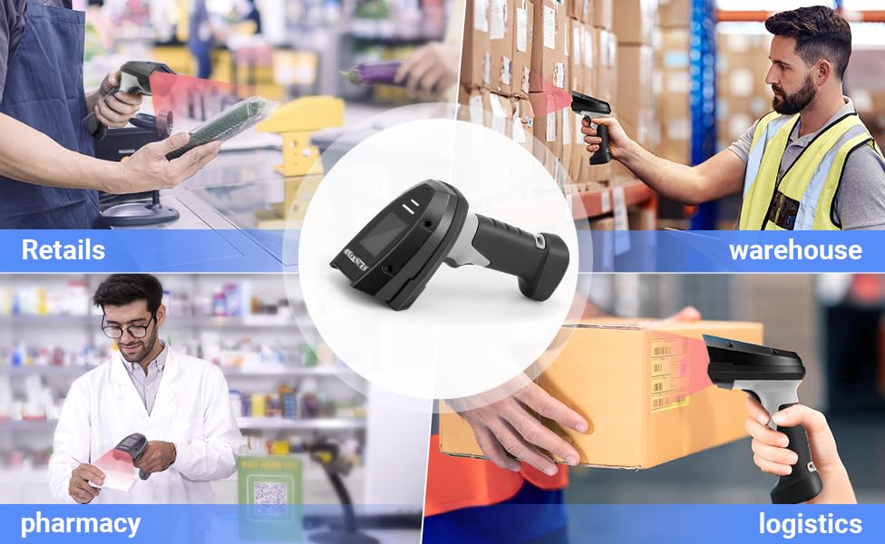 Onewscan Wireless Barcode Scanner - 1D Laser Barcode Reader with Stand, 2.4G Wireless & USB Wired Connection (Plug and Play) - Ideal for Retail Stores, Warehouses, and Inventory Management