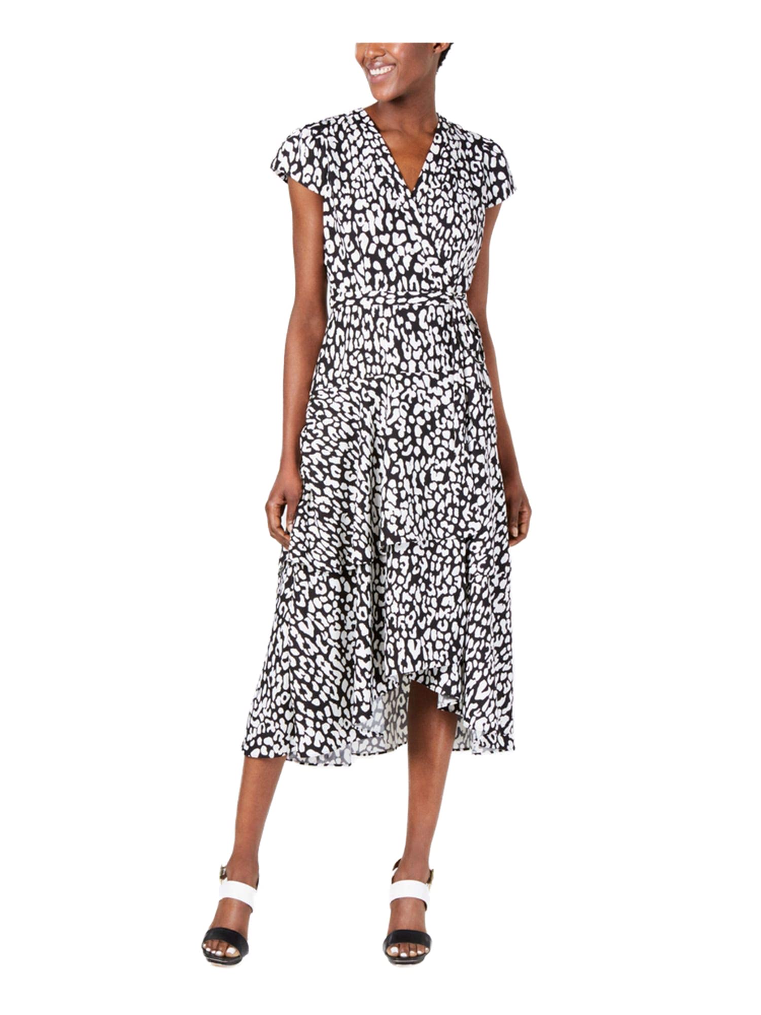 Calvin Klein Women's Long Sleeve Tiered Wrap Dress - Slim Fit Stretchy Knit Midi Dress for Work, Party & Date Night | Elegant Office Wear & Evening Outfits
