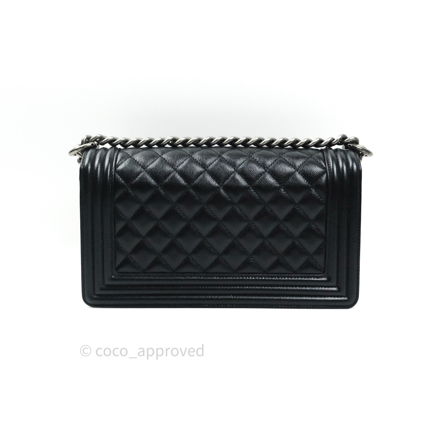 Chanel Boy Quilted Medium Handbag in Black Caviar Leather with Ruthenium Hardware - Perfect for Evening Events & Luxury Fashion Accessories