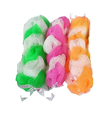 Exfoliating Bath Sponge Loofah Scrub for Women & Men - 20cm Body Brush, Pack of 3 (Random Colors) - Perfect for Shower, Bath & Skin Exfoliation