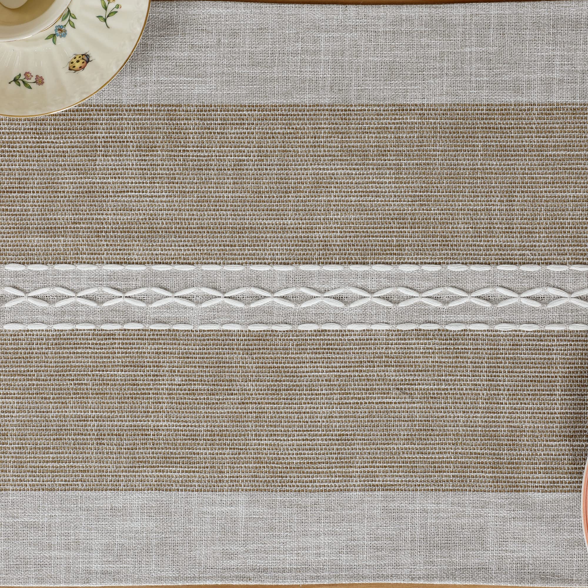 Farmhouse Braided Striped Table Runner - Rustic Embroidery Coffee Table Decor for Weddings, Holidays & Home - 13x48 Inch Brown - Perfect for Dining Tables, Centerpieces & Seasonal Decorations