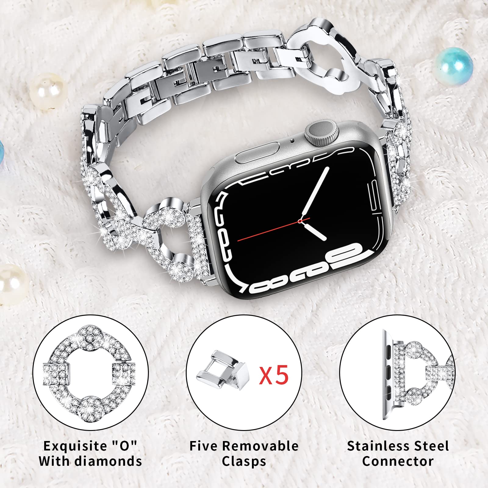 OULUCCI Bling Bands for Apple Watch Series 10/9/8/7/6/5/4/3/2/1 - 38mm 40mm 42mm 44mm 45mm 46mm Diamond Jewelry Metal O-Shape Elegant Watch Band for Women - Perfect for Parties, Weddings & Everyday Wear