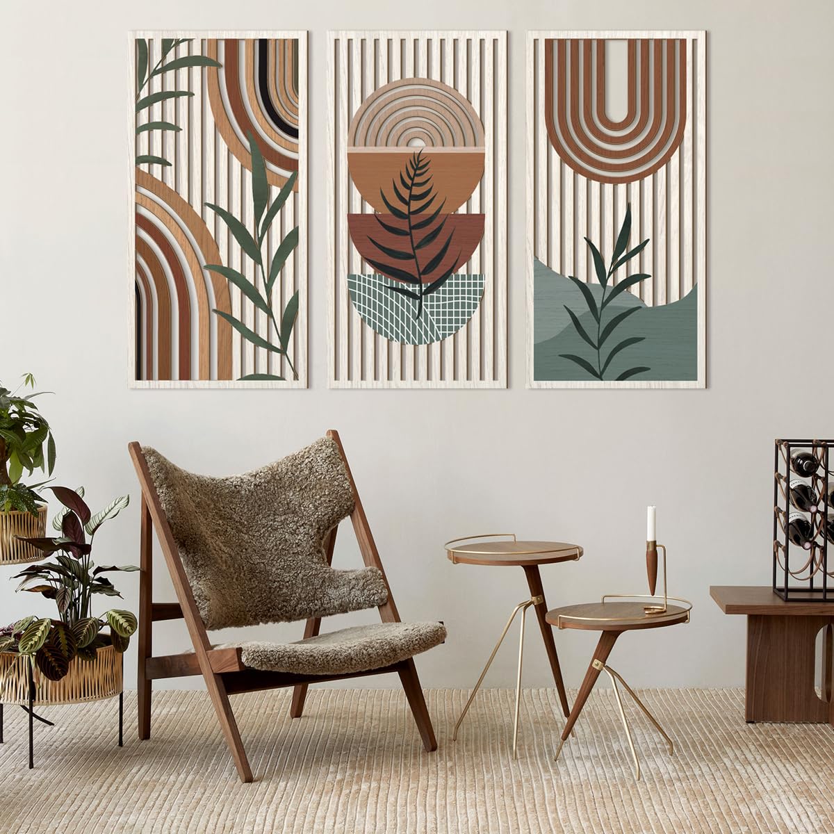 Large Abstract Geometric Wood Boho Wall Art Set - Mid Century Modern Wooden Wall Decor for Bedroom, Living Room & Office - 16