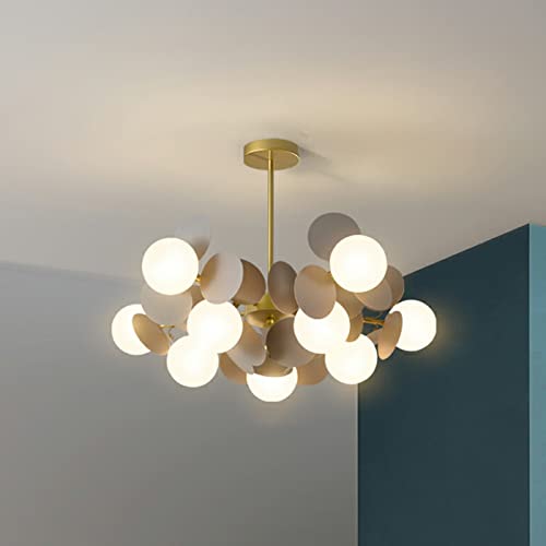 Modern LED Sphere Glass Shade Pendant Lighting - 10-Light Metal Ceiling Chandelier for Living Room, Bedroom, Restaurant & Nursery - Grey Industrial Style Hanging Light Fixture (Perfect for Dining Areas, Entryways and Commercial Spaces)