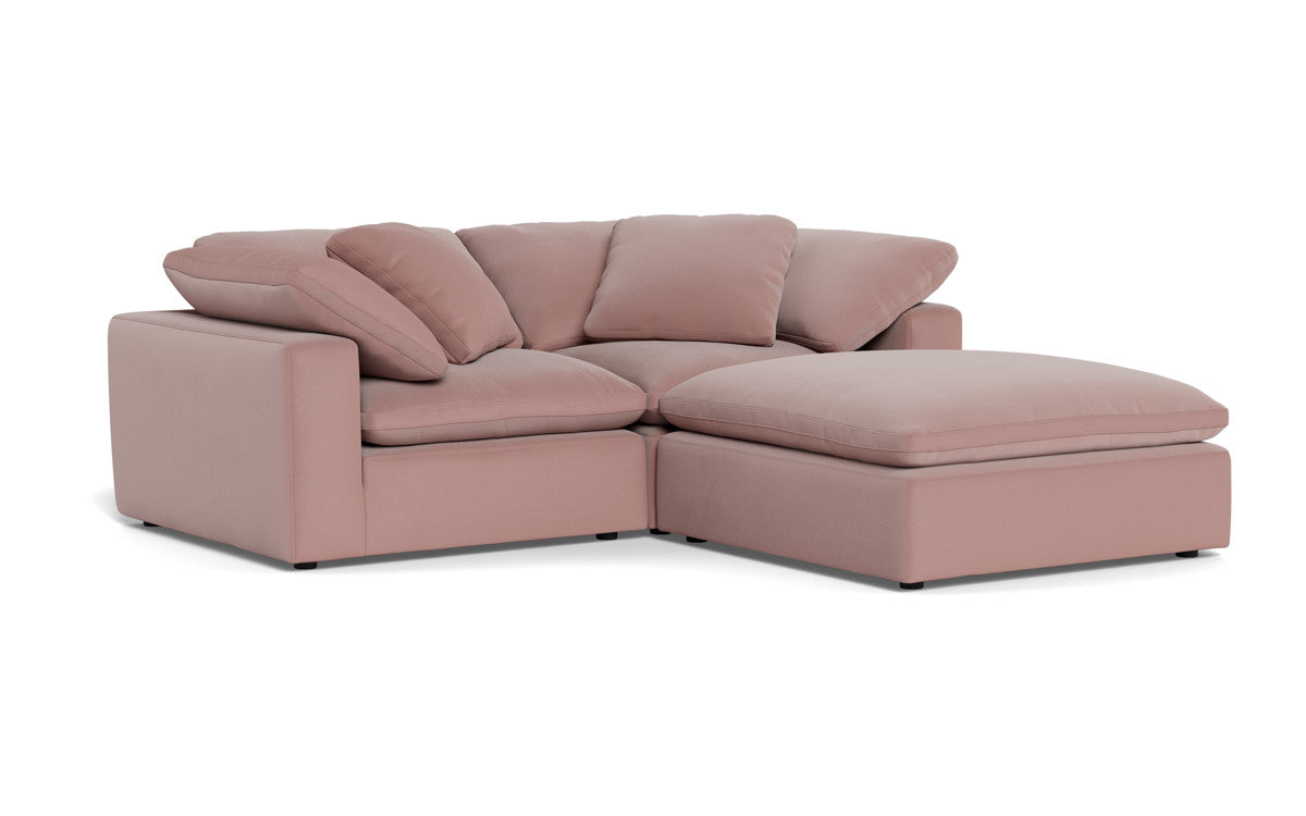 Fluffy 2-Piece Sectional Sofa with Ottoman - Soft Plush Fabric Living Room Couch for Cozy Home, Apartment, or Dorm Comfort - Perfect for Lounging, Movie Nights & Small Spaces