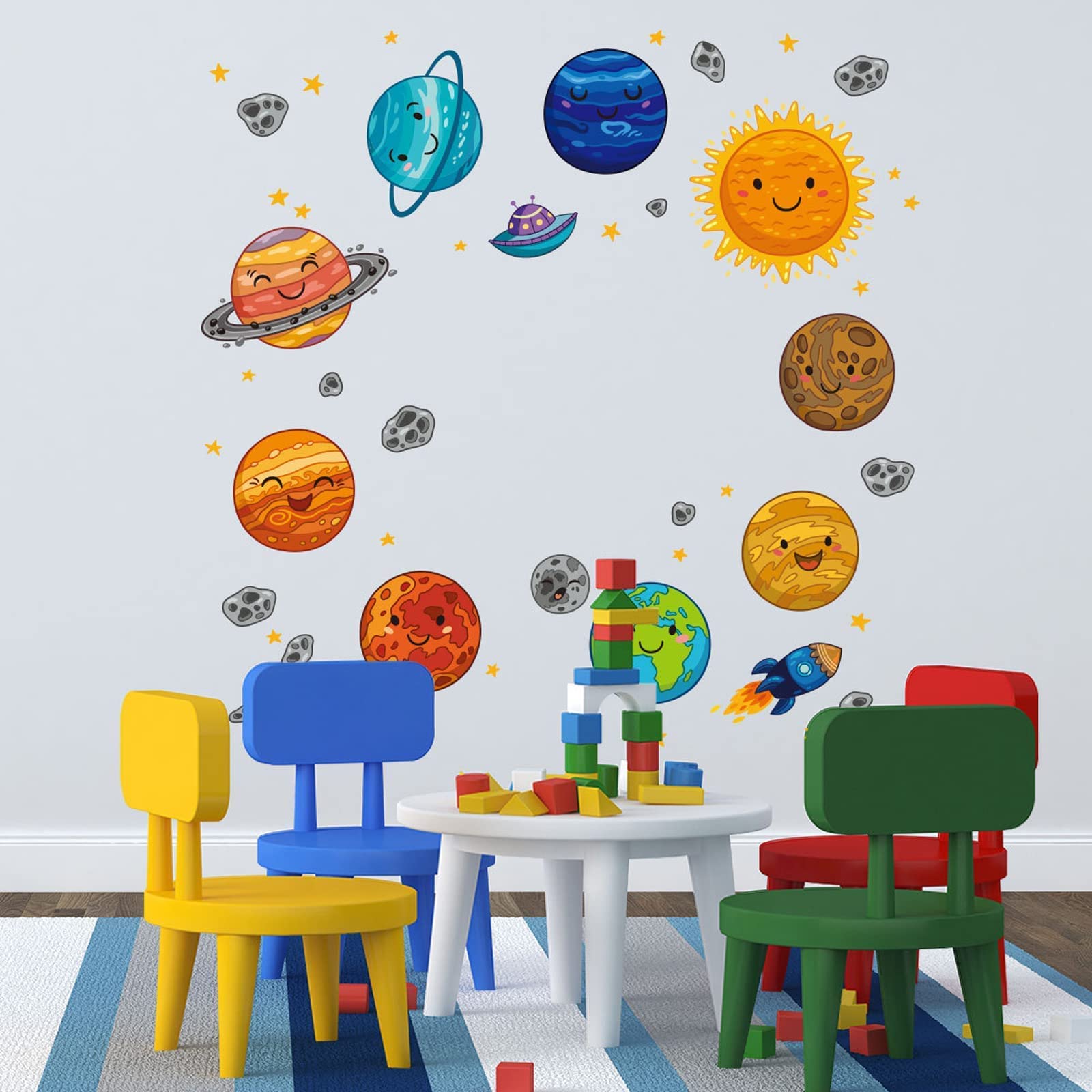 Maydahui Solar System Wall Decal - 35x35 Inch Removable Space Planets Wall Stickers for Kids Room, Nursery & Boys Bedroom - Universe Themed Peel & Stick Cartoon Mural Decor (Perfect for Space-Themed Parties & Educational Room Decor)