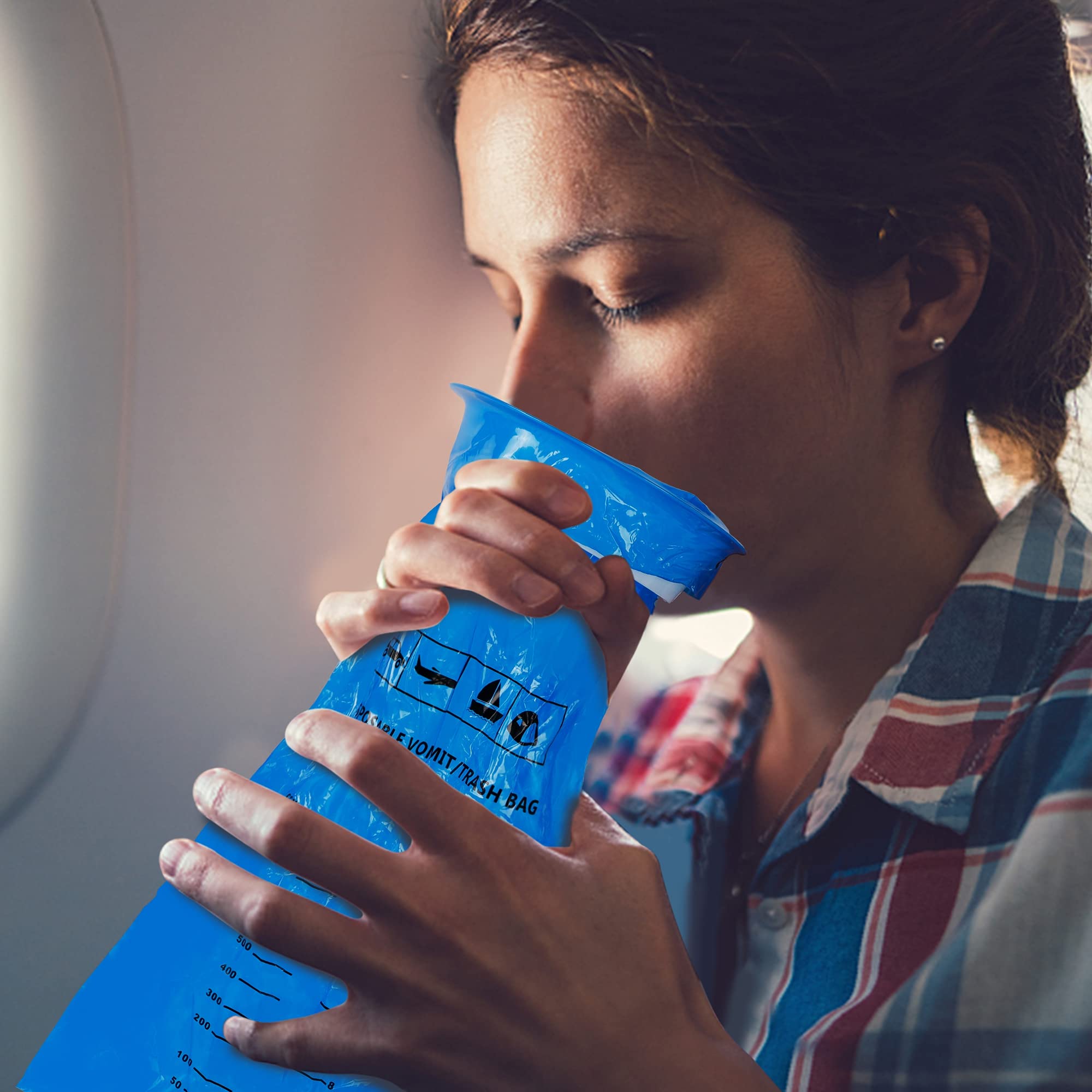 50 Pack Disposable Vomit Bags for Motion Sickness - Blue Emesis Bags for Travel, Airplane, Car & Boat - Nausea Relief for Kids & Adults - Perfect for Road Trips, Cruises & Flights