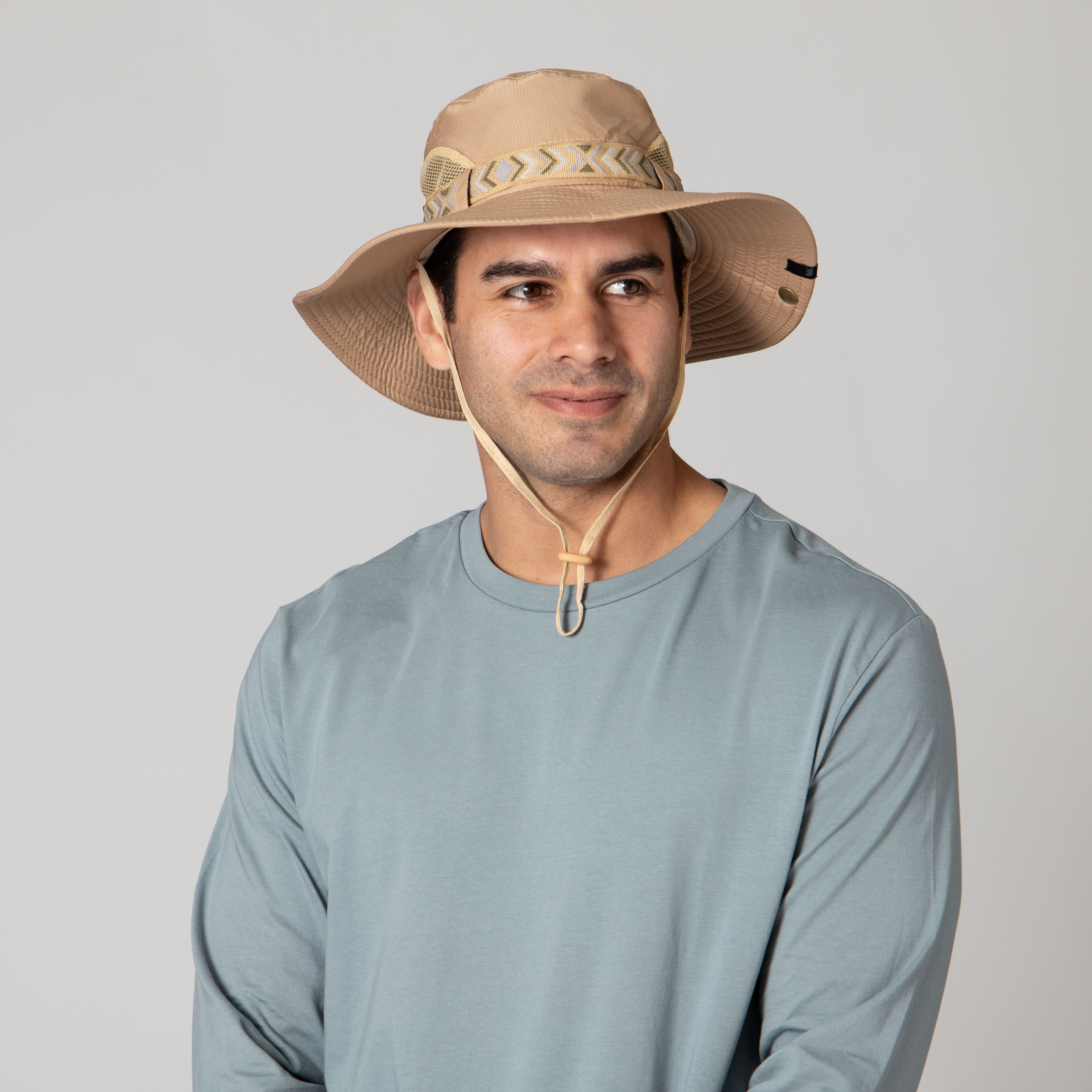 Men's Floatable Wide Brim Sun Hat with Jacquard Trim - UPF 50+ UV Protection for Beach, Fishing & Outdoor Activities
