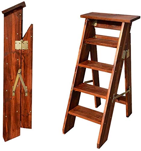 5-Step Foldable Wooden Stool for Indoor Use - Lightweight Brown Ladder Step Stool for Climbing, Flower Stand, or Step Chair - Perfect for Home, Kitchen, and Gardening
