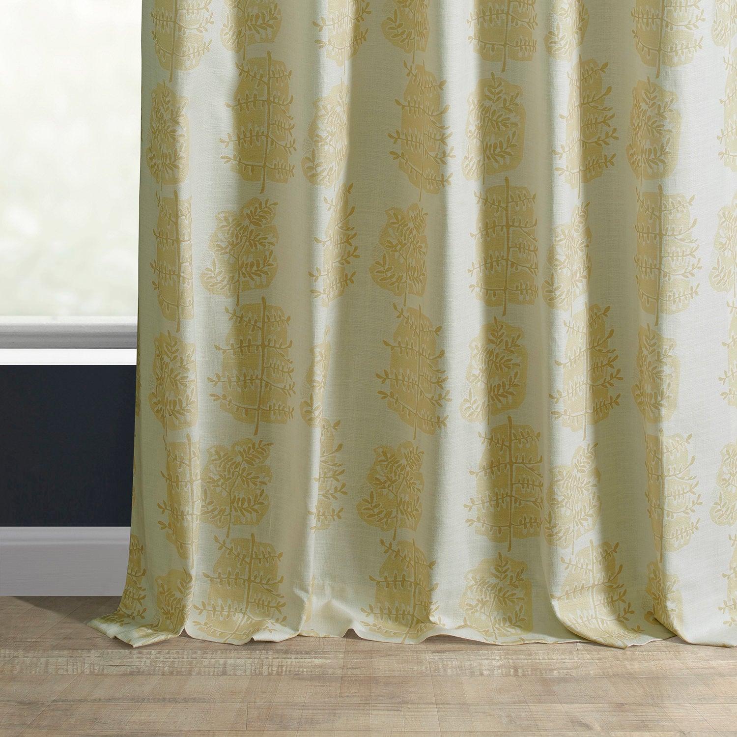 Lucky Leaf Mushroom Floral Printed Cotton Curtains for Living Room, Bedroom - Textured Window Drapes with Nature-Inspired Design