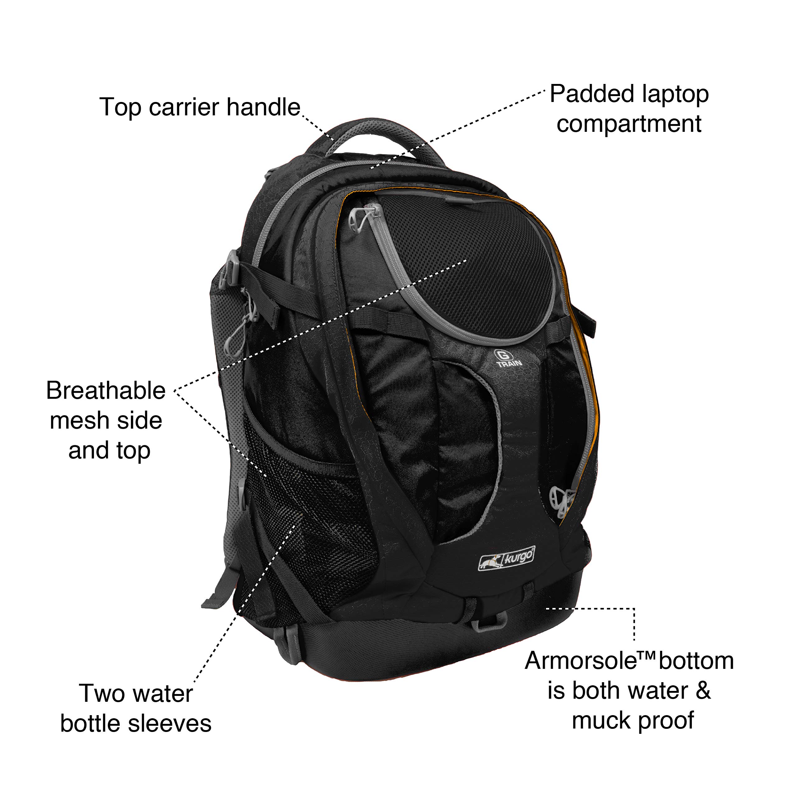Kurgo G-Train Dog Carrier Backpack for Small Dogs & Cats - Adjustable Chest Straps & Hip Belt - Reflective & Waterproof Design - Perfect for Hiking, Camping, Travel & Outdoor Adventures (Black)