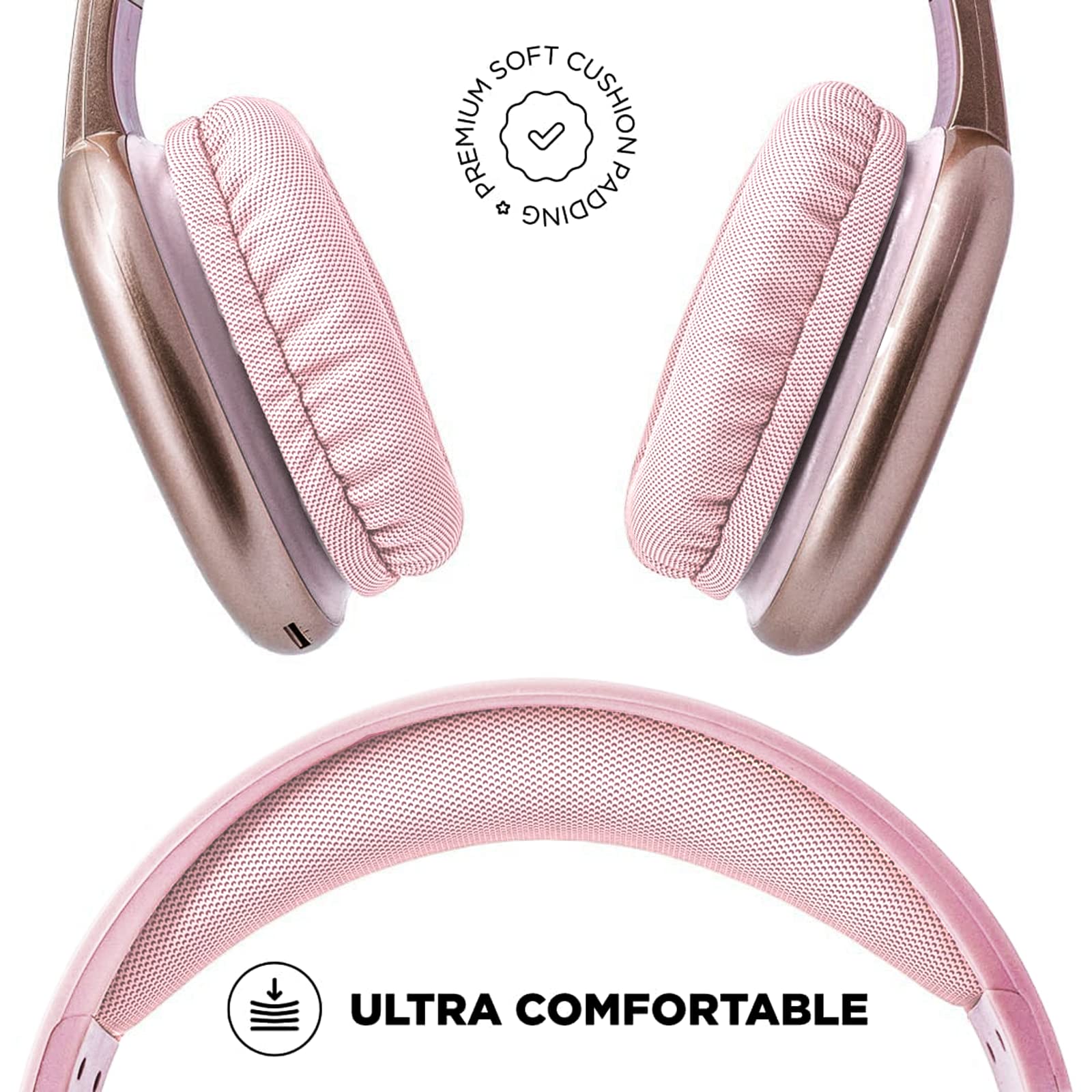 iJoy Ultra Wireless Bluetooth Headphones with Microphone - Over Ear Headphones with 10H Playtime, SD Card Slot & Wired Backup - Soft Memory Foam Cushions for Comfort (Pink) - Perfect for Gaming, Workouts & Travel