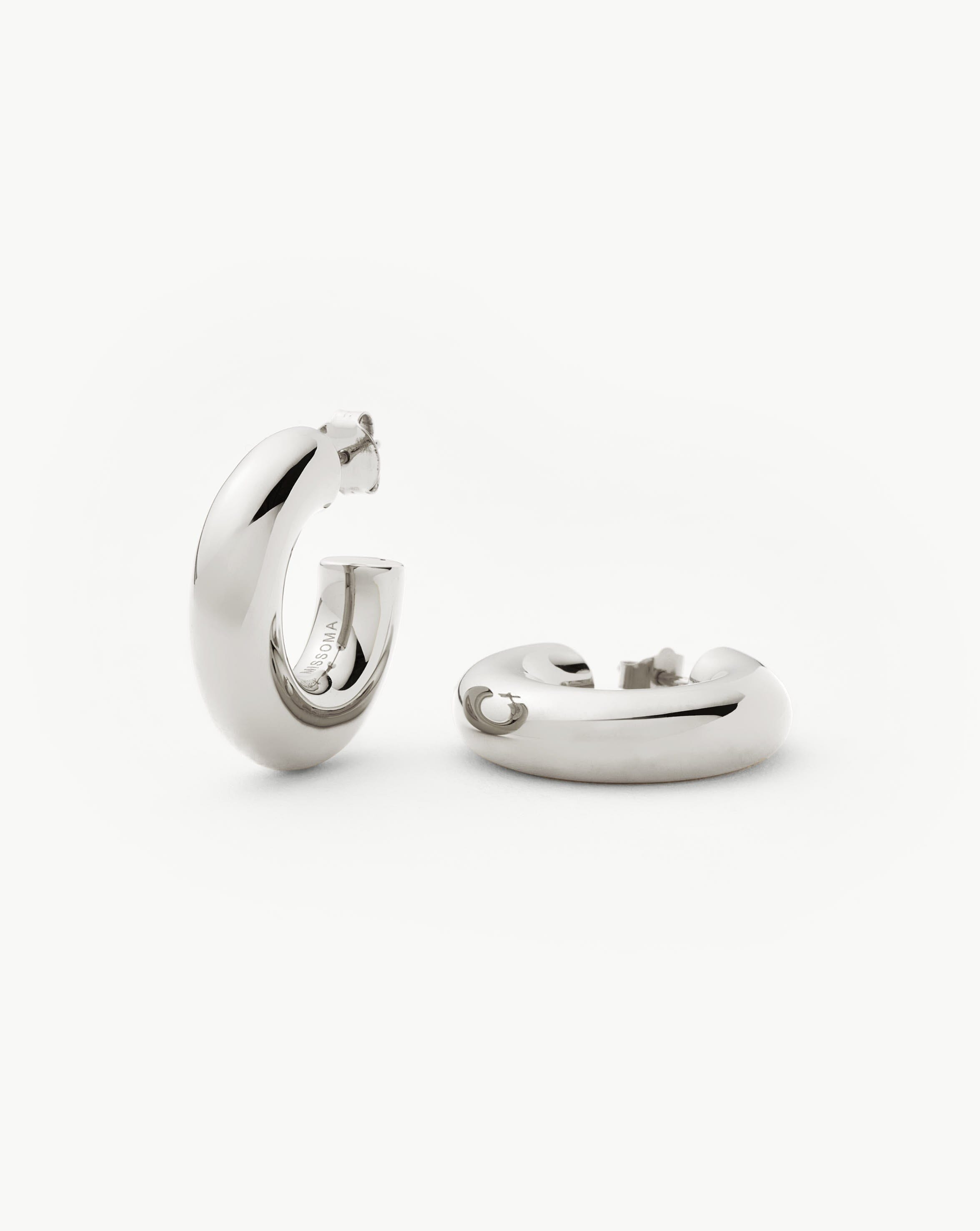Chubby Medium Hoop Earrings for Women - 925 Sterling Silver Dainty Chunky Hoops - Perfect for Everyday Wear, Date Night & Gifts