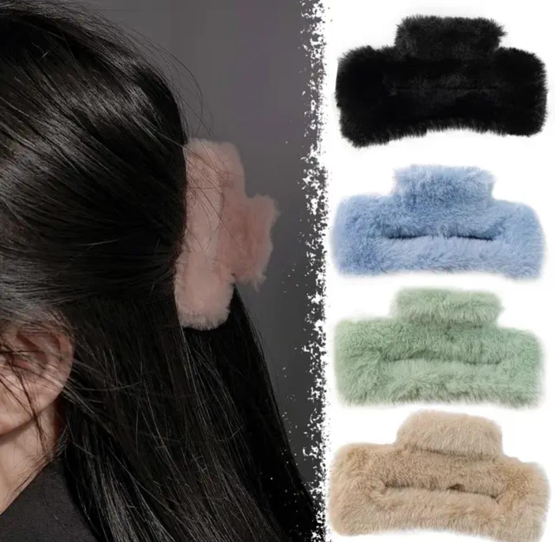 Luxury Fur Hair Claw Clips for Women & Girls - Soft Furry Hair Clutchers Set (Random Color) | Perfect for Parties, Weddings & Everyday Styling