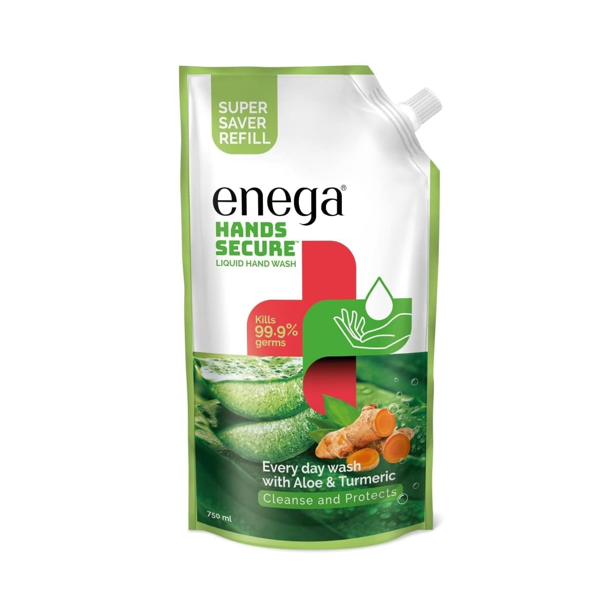 Enega Hands Secure Liquid Hand Wash with Aloe Vera & Turmeric Extract - 750ml | Moisturizing & Antibacterial Hand Soap for Home, Kitchen, and Office Use
