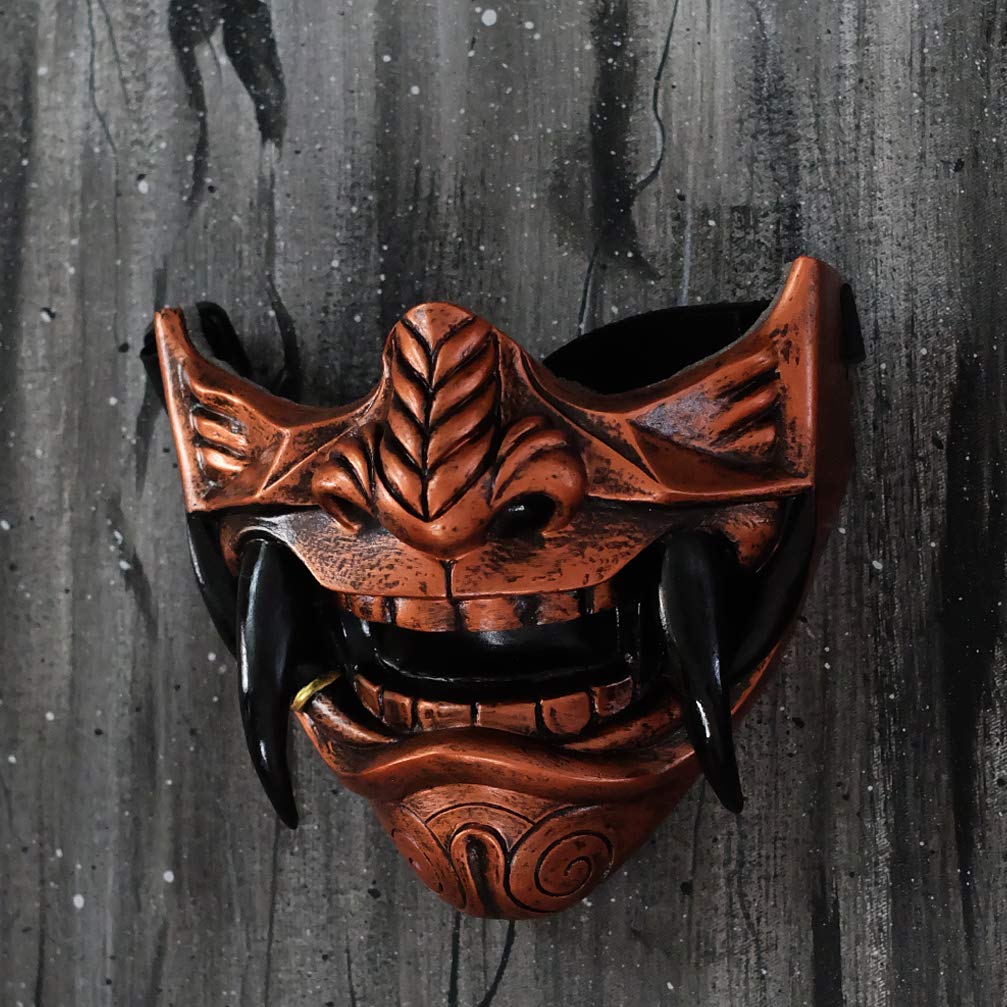 Samurai Oni Mask - Japanese Demon Warrior Helmet for Paintball, Airsoft, Halloween Costume, Ninja Cosplay, Bushido Armor & Motorcycle Riding | Perfect for LARP, Theatrical Performances & Medieval Festivals