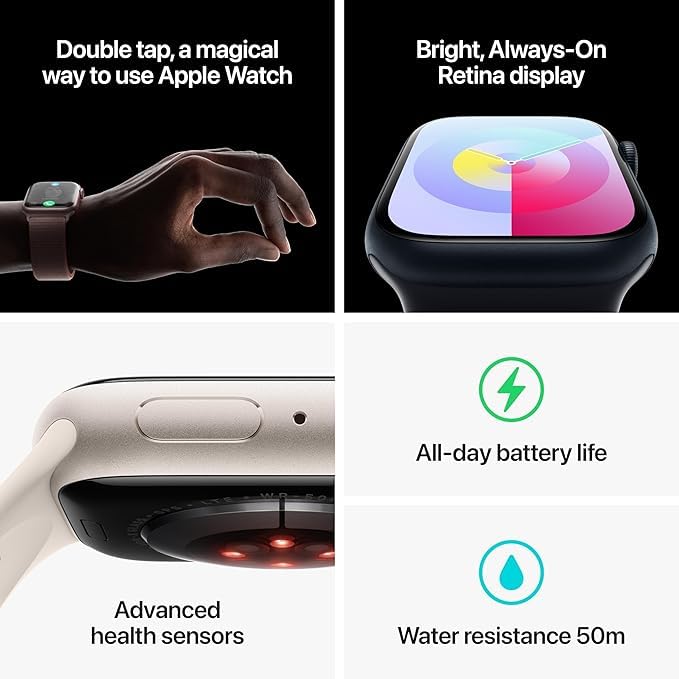 Apple Watch Series 9 (GPS + Cellular 45mm) Midnight Aluminum Case with Midnight Sport Band M/L - Renewed Premium Smartwatch for Fitness Tracking, Calls & Notifications | Perfect for Running, Swimming & Daily Wear
