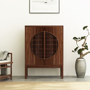 LENA SHERATON Chinese Style Old Elm Display Wardrobe Cabinet - Vintage Storage Cabinet for Bedroom, Living Room & Entryway