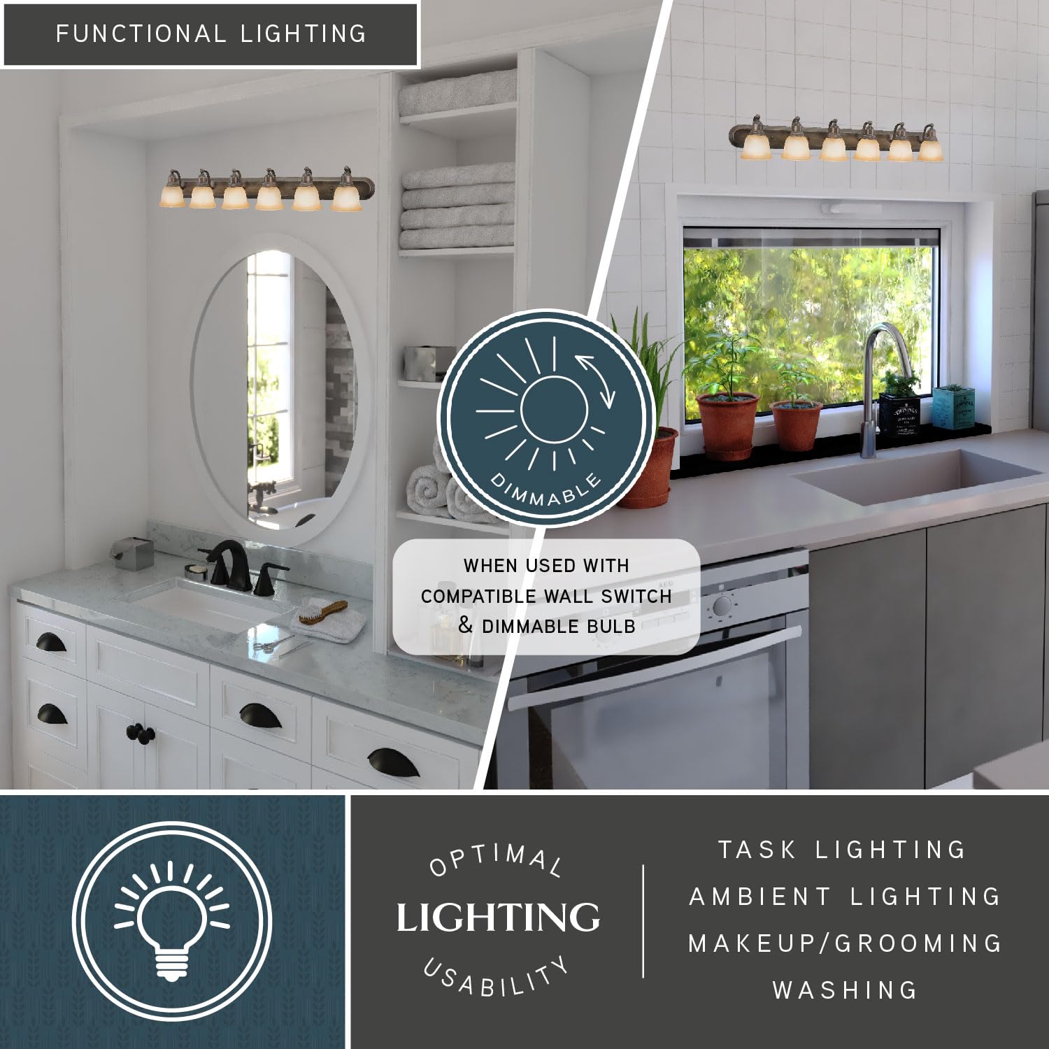 Lasalle 6-Light Bronze Bathroom Vanity Light Fixture - Modern Bathroom Lighting for Vanity Mirror, Powder Room & Master Bath