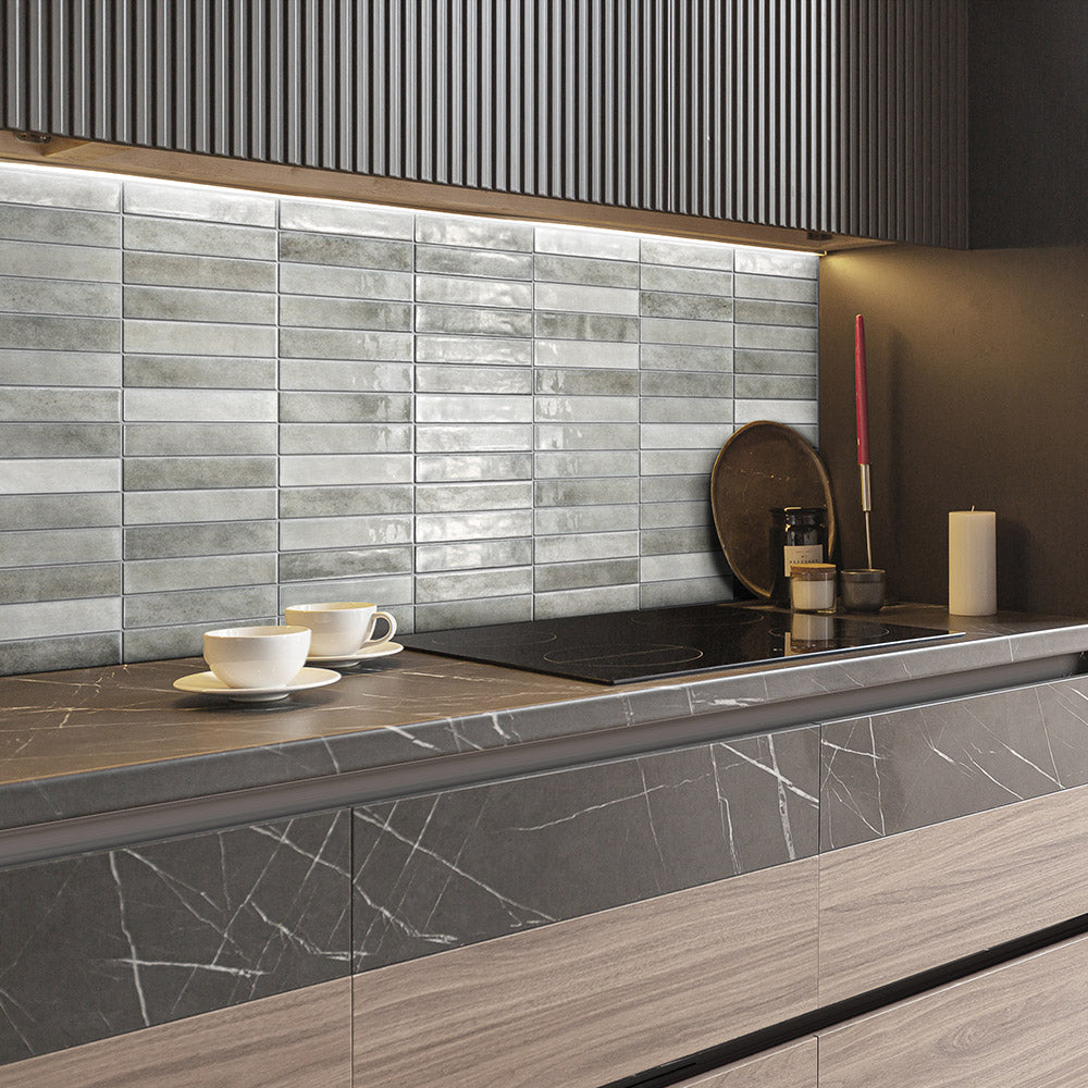 Premium Marrakesh Ash Grey 250x50 Zellige Gloss Subway Tile - Moroccan-Inspired Ceramic Wall & Backsplash Tile for Kitchen, Bathroom & Shower