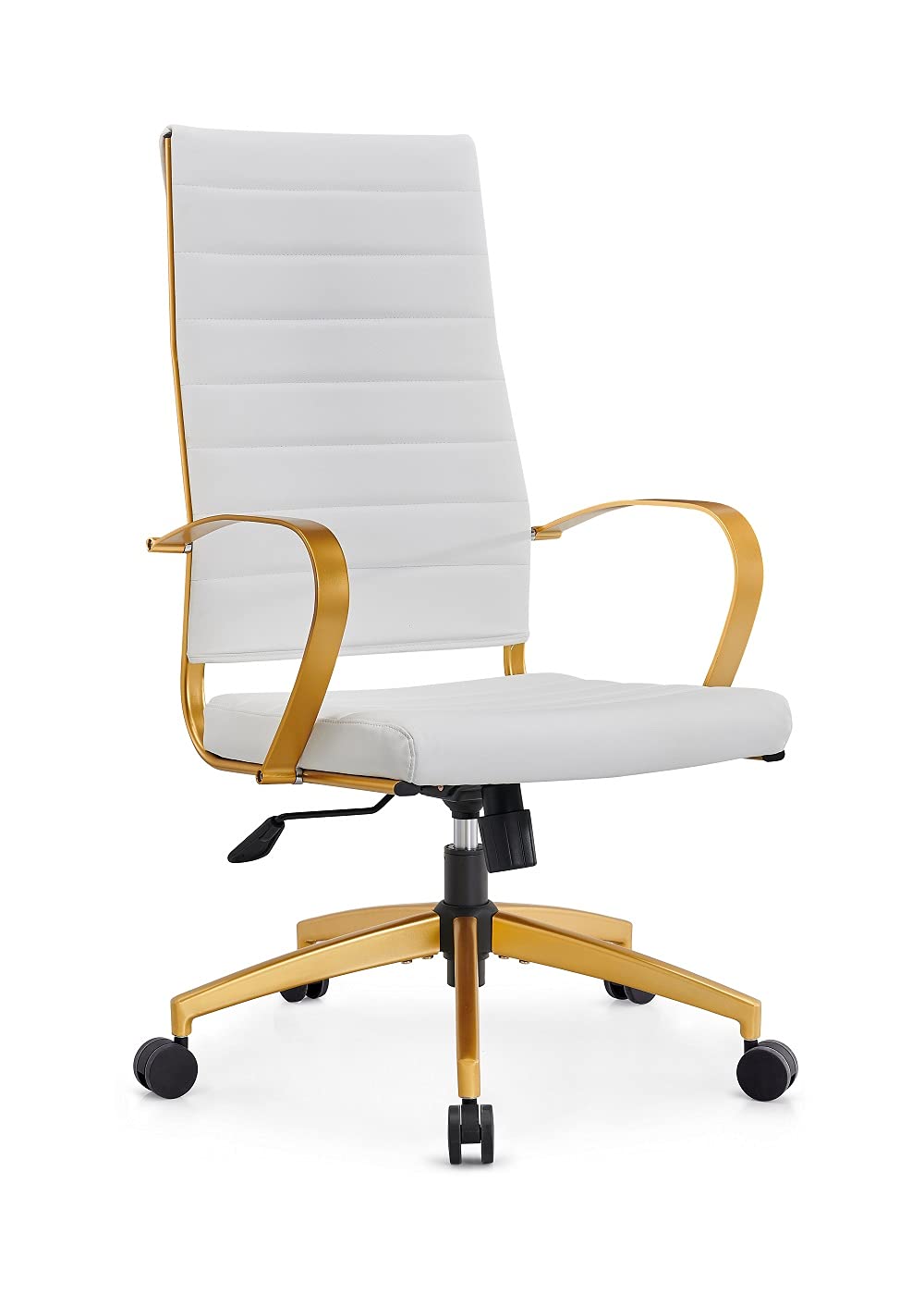 Ergonomic White and Gold Office Chair - Adjustable Desk Chair with Lumbar Support for Home & Workspace Comfort (4020 Gold White) - Perfect for Long Hours of Sitting, Gaming, or Remote Work