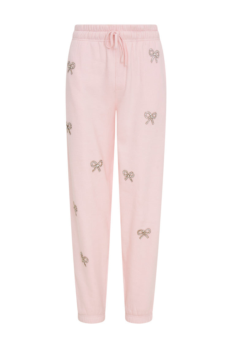 Lillia Crystal Bow Fleece Sweatpants for Women - Soft & Cozy Winter Joggers with Decorative Bow - Perfect for Lounge, Yoga, and Casual Outfits