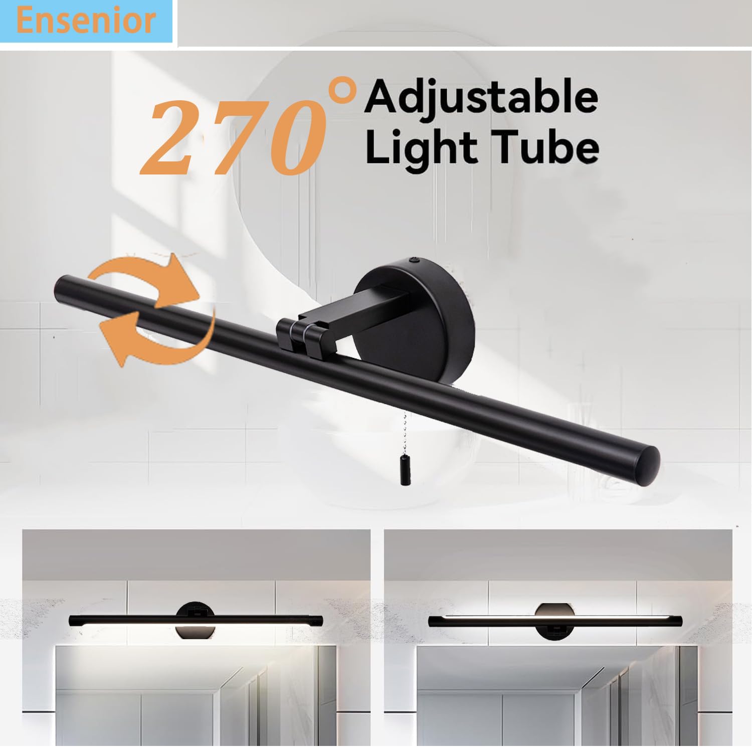 22 Inch Modern Black Bathroom Vanity Light - 10W LED Bar Light Fixture for Mirror, 4000K Wall Sconce with Pull Chain Switch - Perfect for Bathroom, Powder Room & Dressing Room Lighting