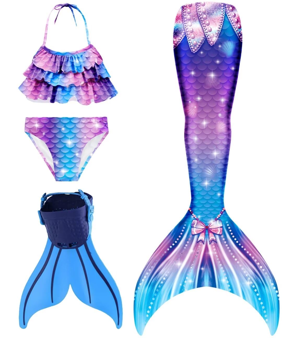 **Mermaid Tails with Monofin for Kids - Swimwear for Girls & Boys - Fantasy Mermaid Costume for Pool, Beach & Underwater Play**