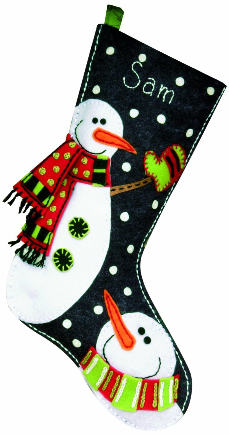 Snowmen Felt Applique Stocking - Christmas DIY Decor