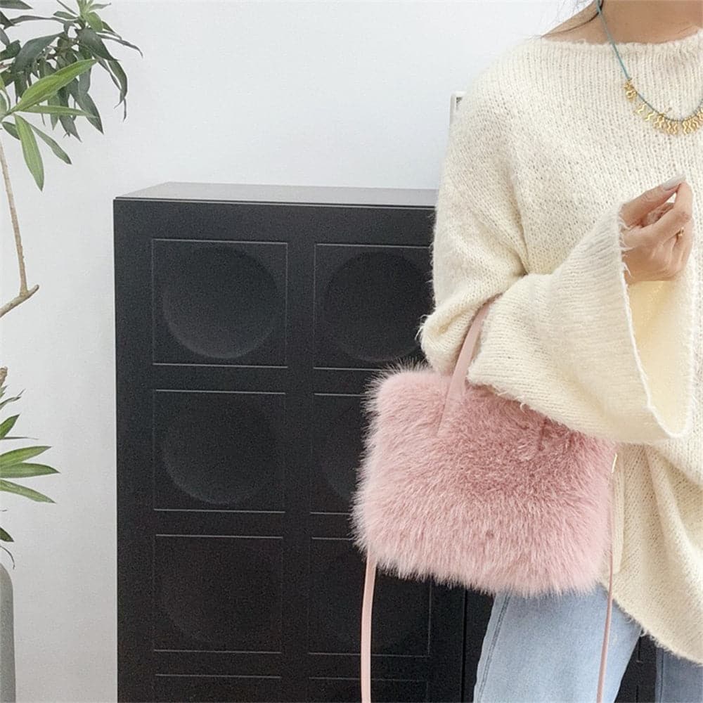 AG Collective Fluffy Crossbody Bag for Women - Top Handle Shoulder Purse - Perfect for Casual Outings, Shopping & Travel Accessories