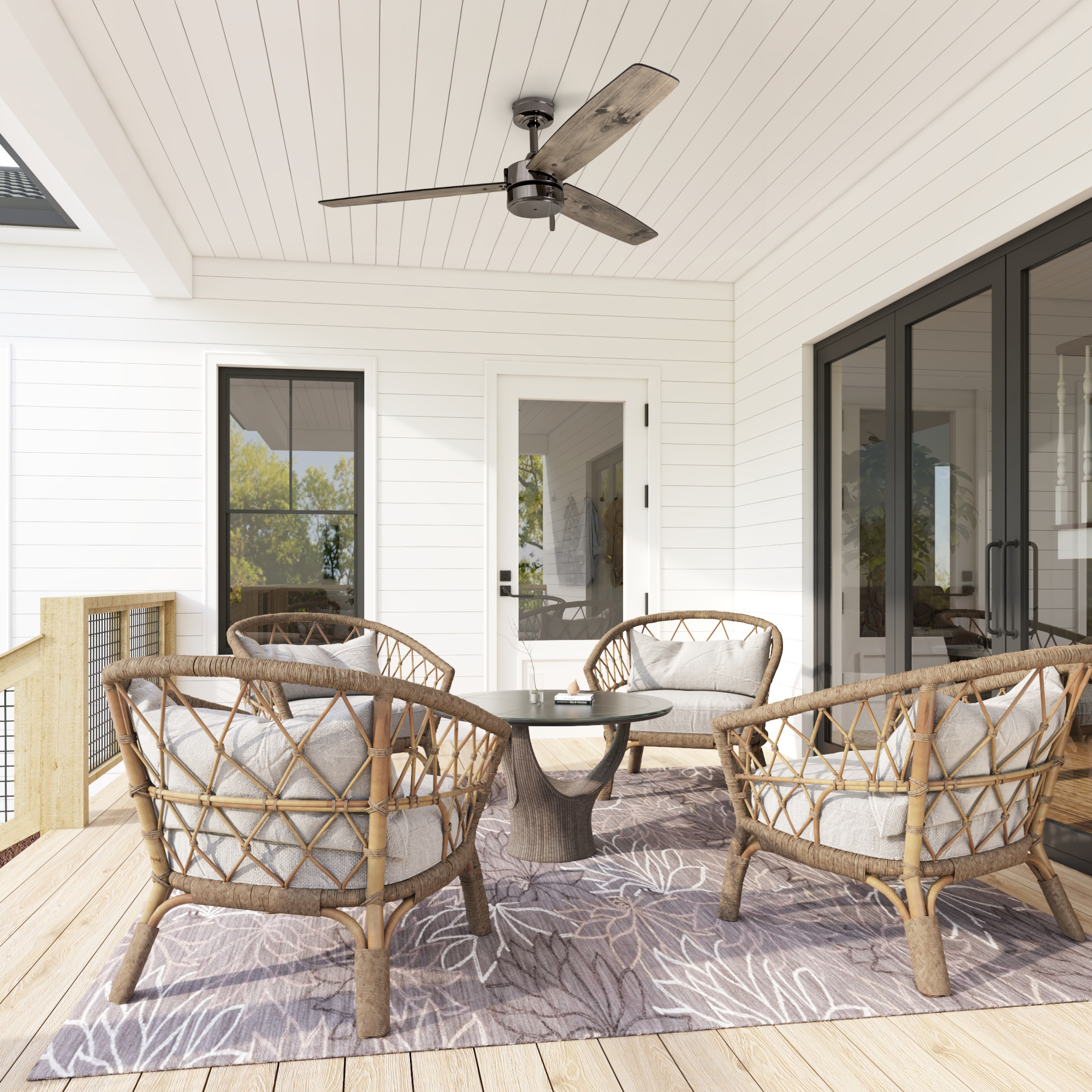 52 Inch Gun Metal Ceiling Fan with Pull Chain - Indoor/Outdoor Use for Bedroom, Living Room, Patio & Covered Porch