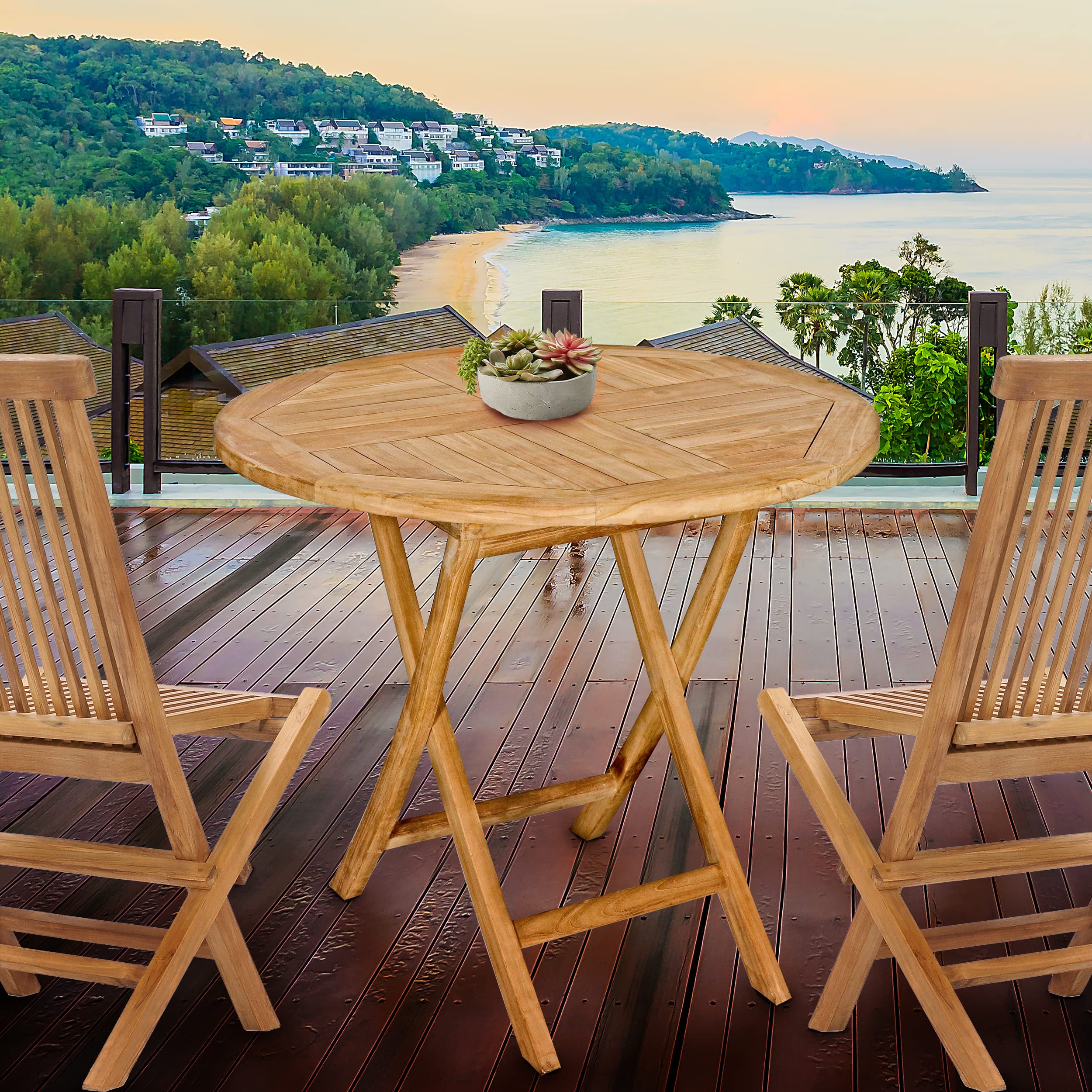 Premium Solid Teak Wood Sanibel Outdoor Folding Table - Seven Seas Weather-Resistant Patio Furniture for Poolside, Garden & Backyard Dining