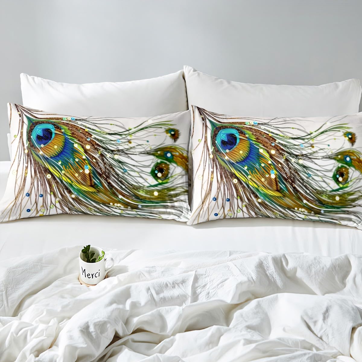 Erosebridal Peacock Feather Duvet Cover Set - Twin Size Kids Bedding with Cute Animal Print, Soft Comforter for Boys & Girls, Teens & Adults - Perfect for Kids' Rooms, Guest Bedrooms & Themed Decor