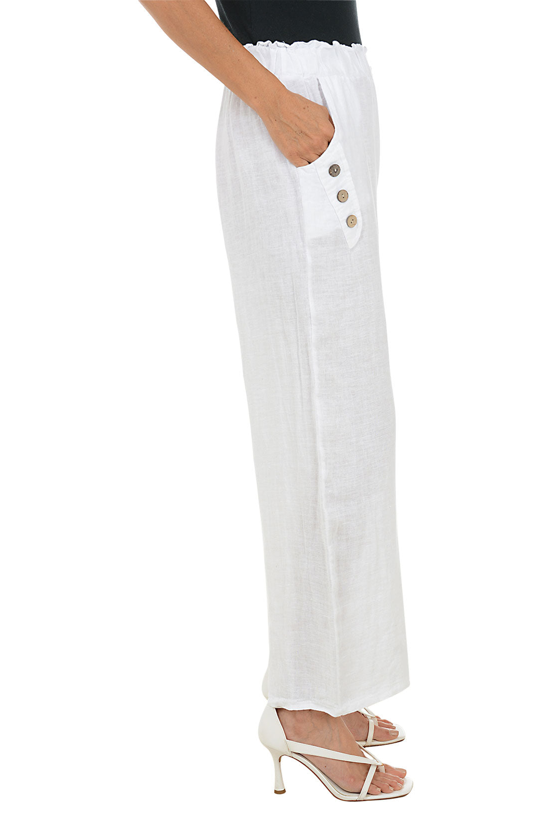 Stylish Triple Button Linen Wide Leg Pants for Women - Comfortable High Waisted Loose Fit Trousers - Perfect for Summer, Office Wear & Casual Outings