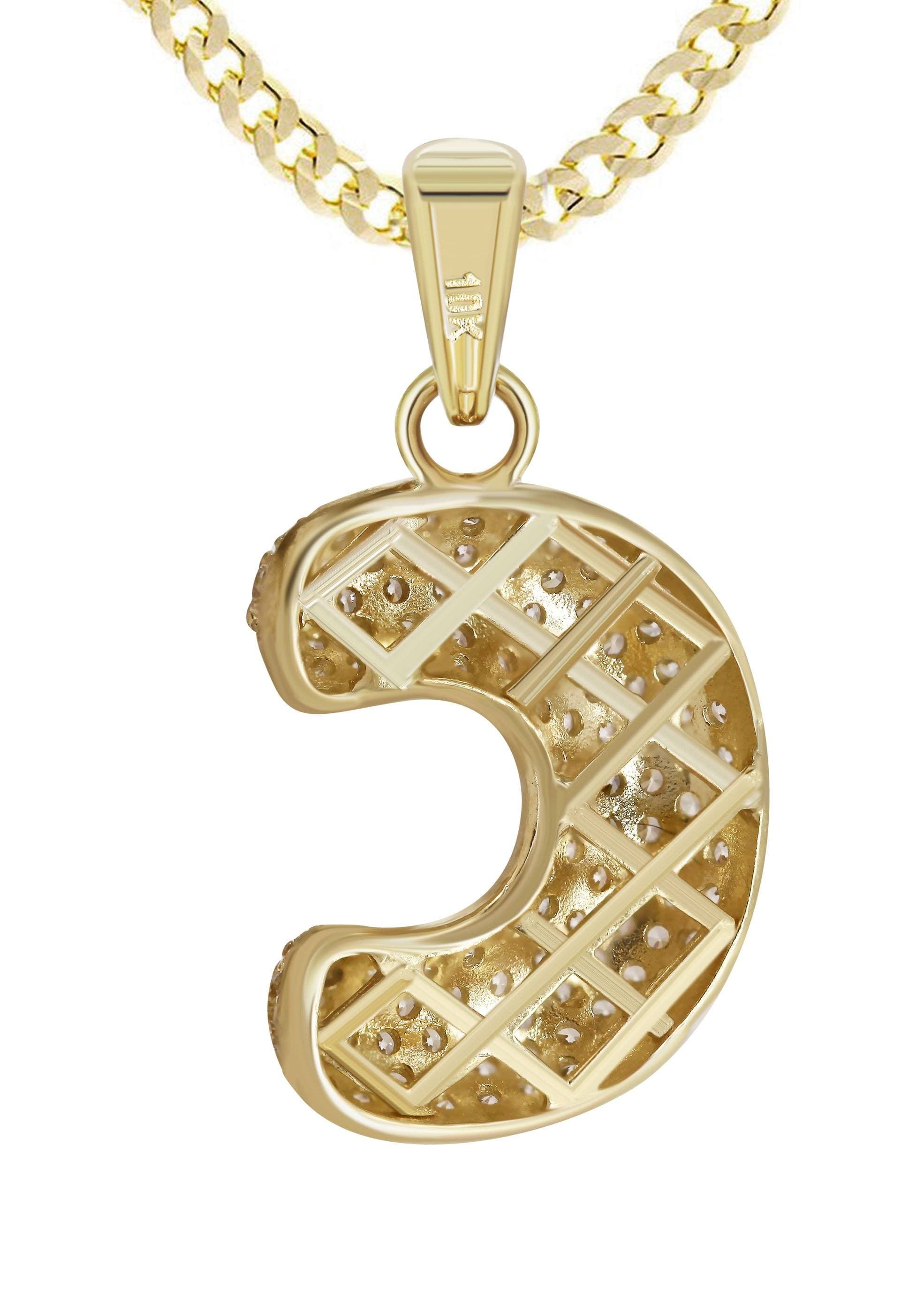 10K Yellow Gold Bubble Letter C CZ Necklace for Women - 13.1 Grams Cubic Zirconia Pendant - Perfect for Birthday Gifts, Anniversary & Everyday Jewelry