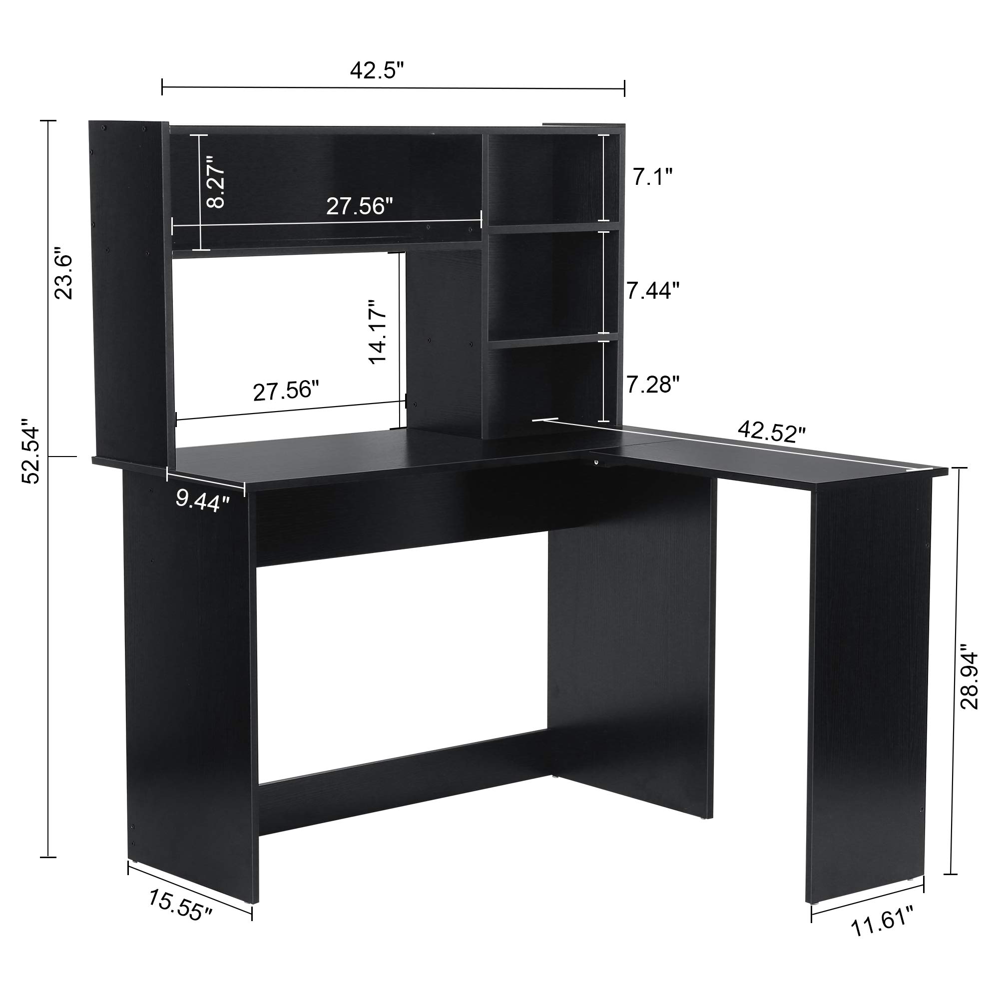 ivinta Modern L-Shaped Computer Desk with Hutch - Corner Gaming & Home Office Desk with Storage Shelves, Dark Brown Writing Workstation for Small Spaces | Perfect for Gaming, Remote Work & Study