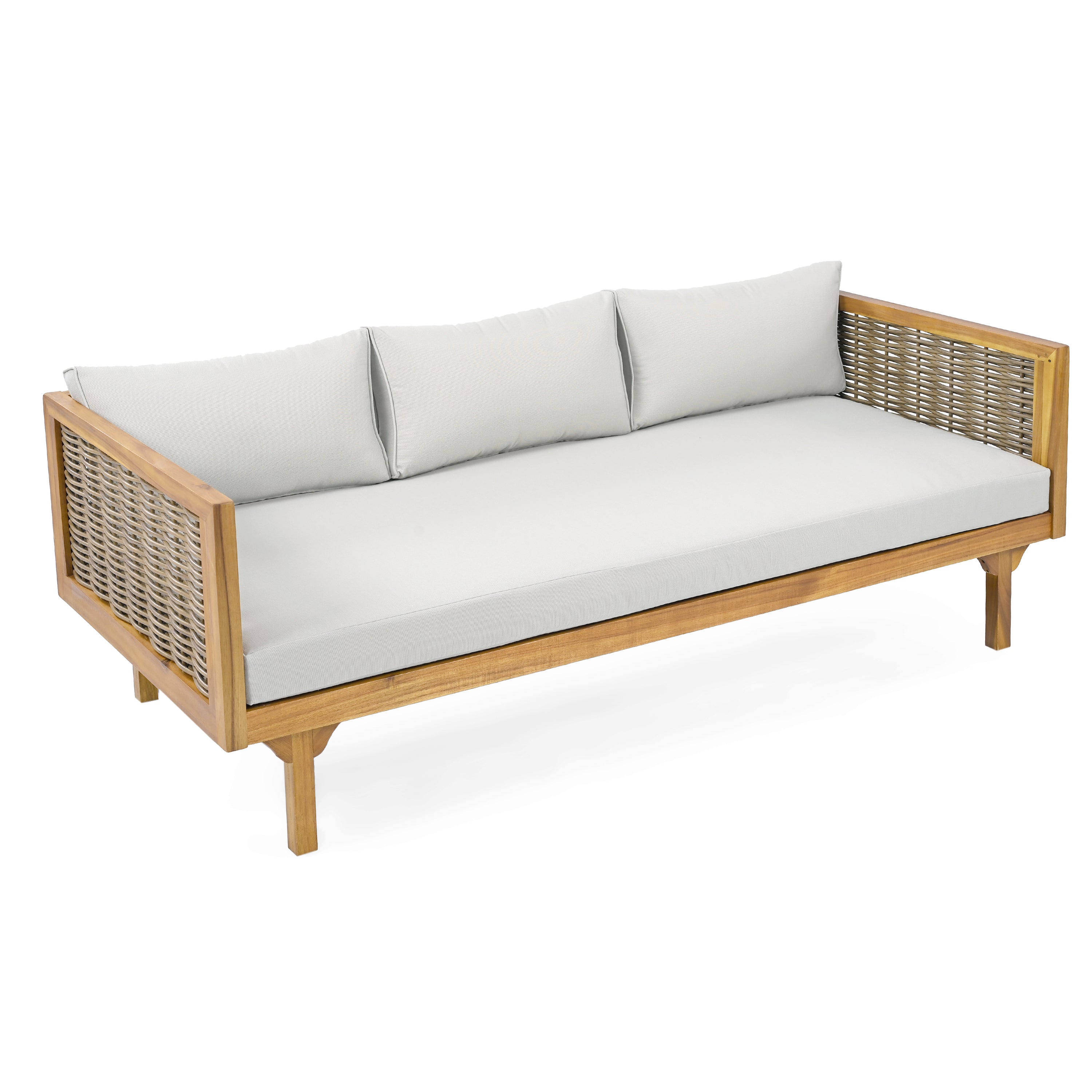 CLAREMONT 3-Seater Rattan Arm Daybed with Light Grey Cushion - Perfect for Patio, Sunroom or Outdoor Lounge Relaxation